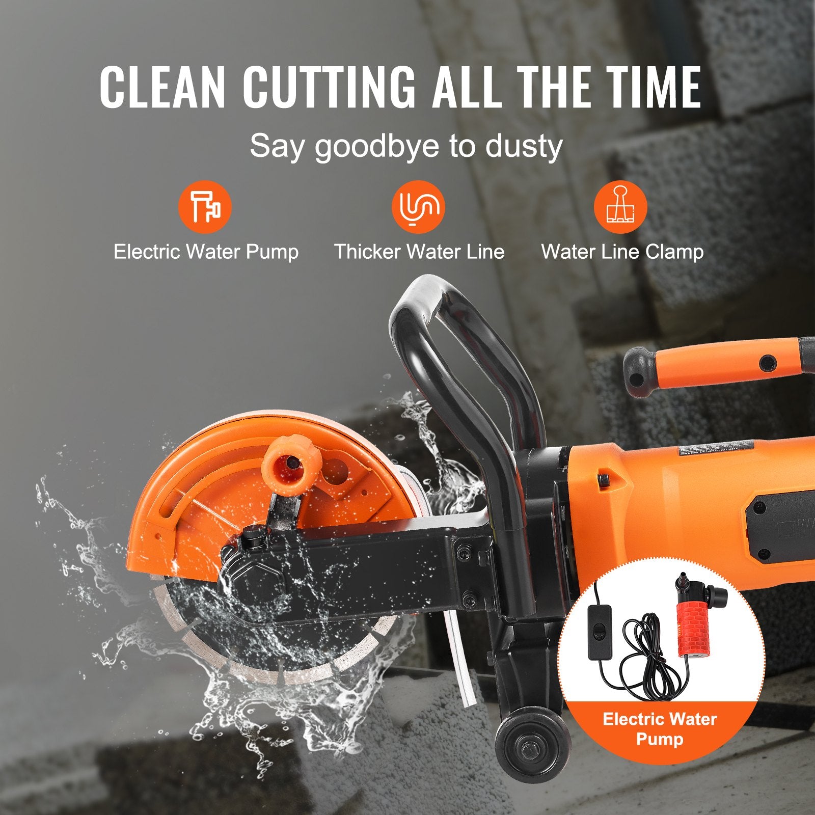Electric Concrete Saw 7in 2000W Cutter 2.5in Depth Wet Dry Stone Brick