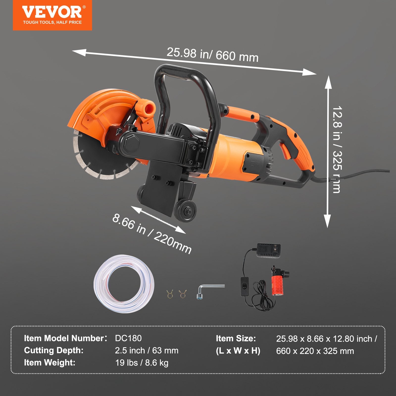 Electric Concrete Saw 7in 2000W Cutter 2.5in Depth Wet Dry Stone Brick