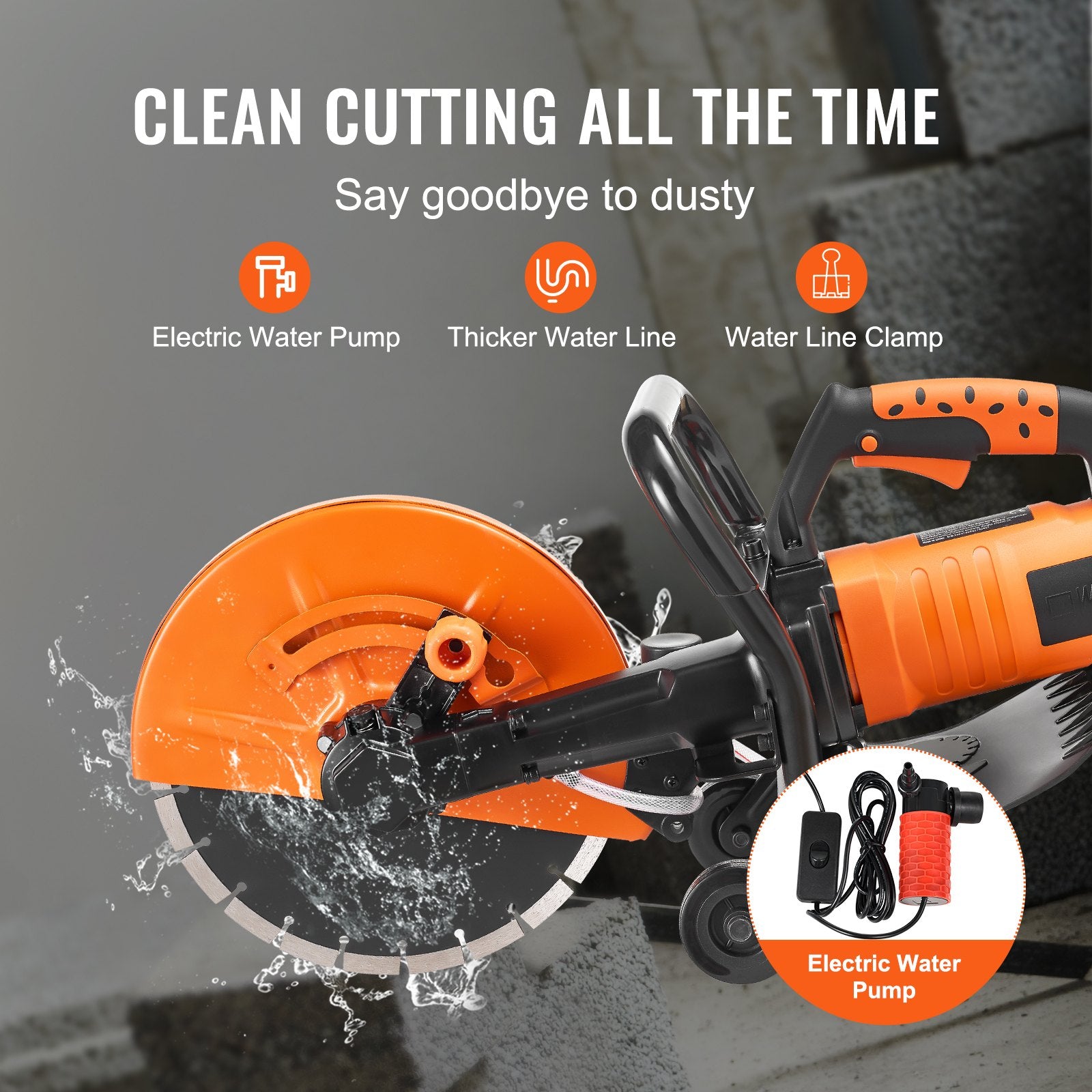 Electric Concrete Saw 12in 1800W Circular Cutter 4.5in Depth Wet Stone Brick
