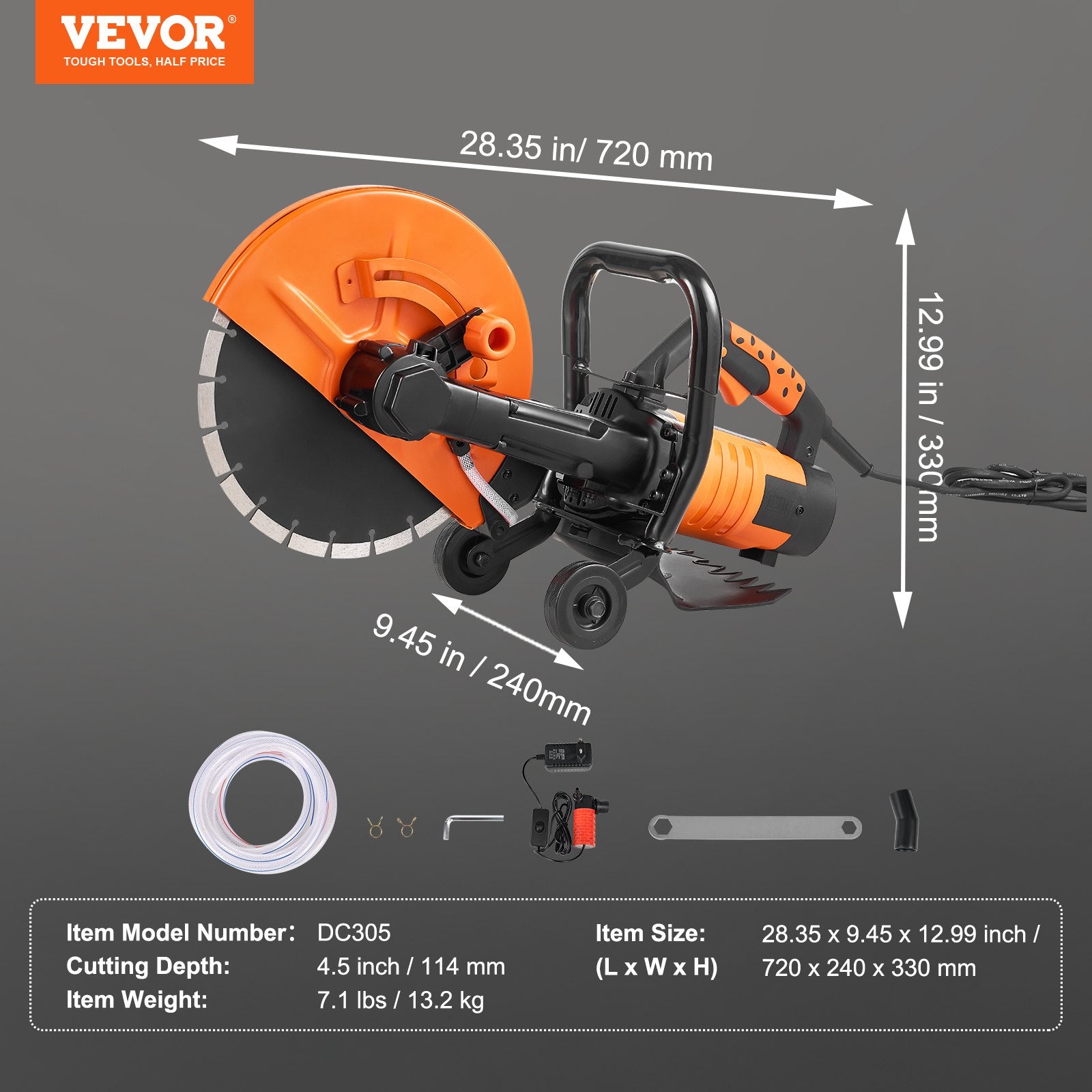 Electric Concrete Saw 12in 1800W Circular Cutter 4.5in Depth Wet Stone Brick