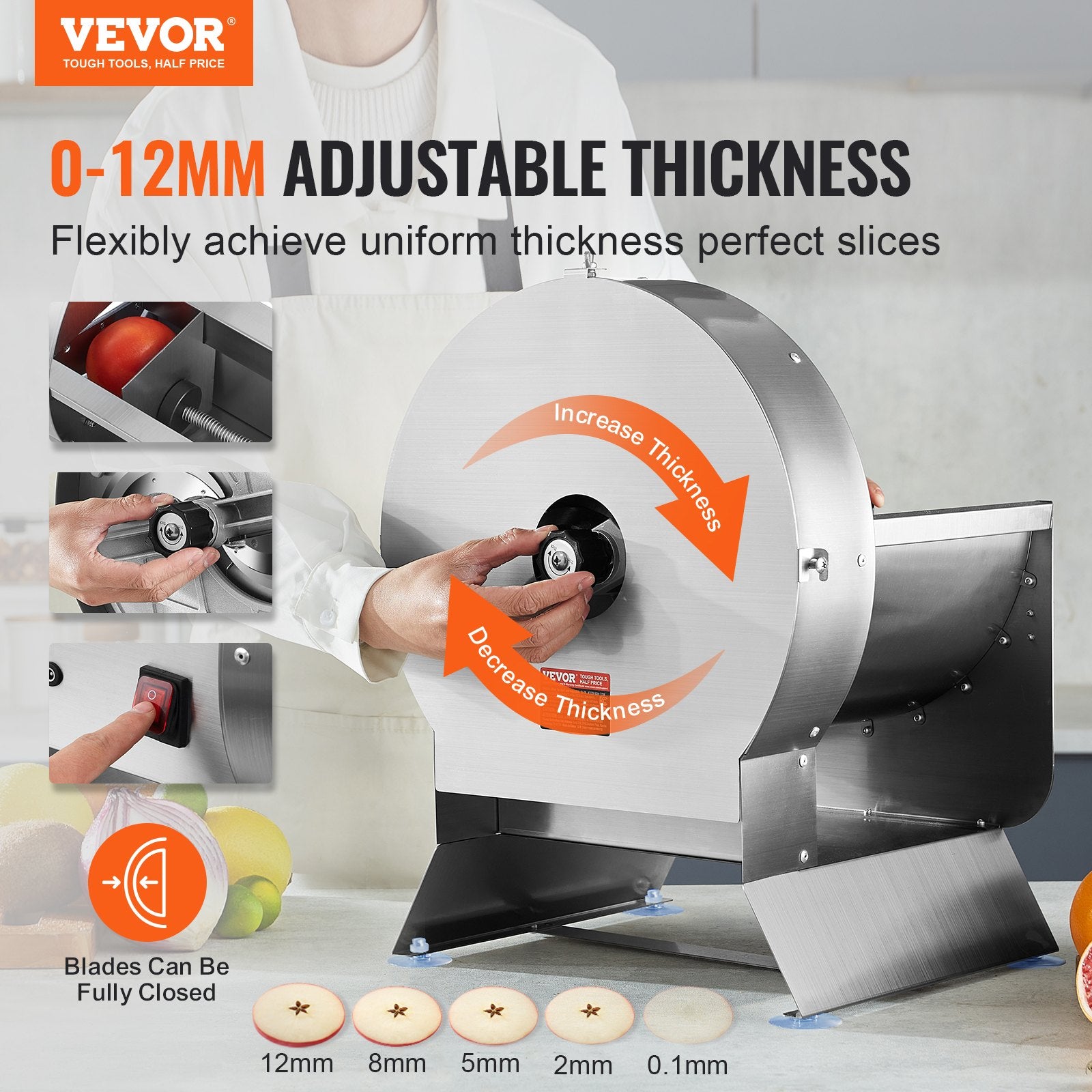 Electric Vegetable Slicer Adjustable 0-12mm Stainless Steel Commercial Cutter