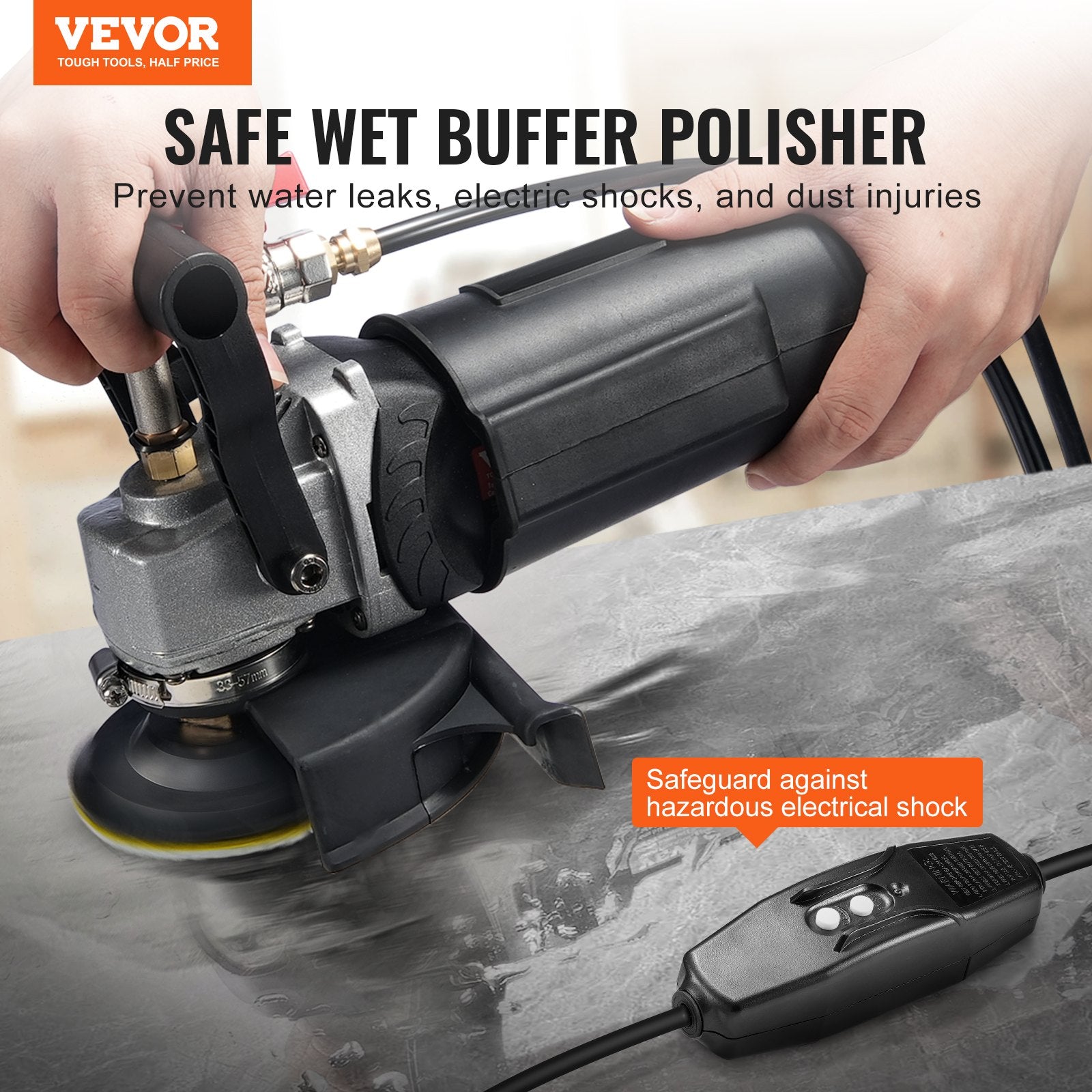 Wet Polisher 800W 4" Concrete Grinder 6-Speed with 7 Polishing Kits GFCI
