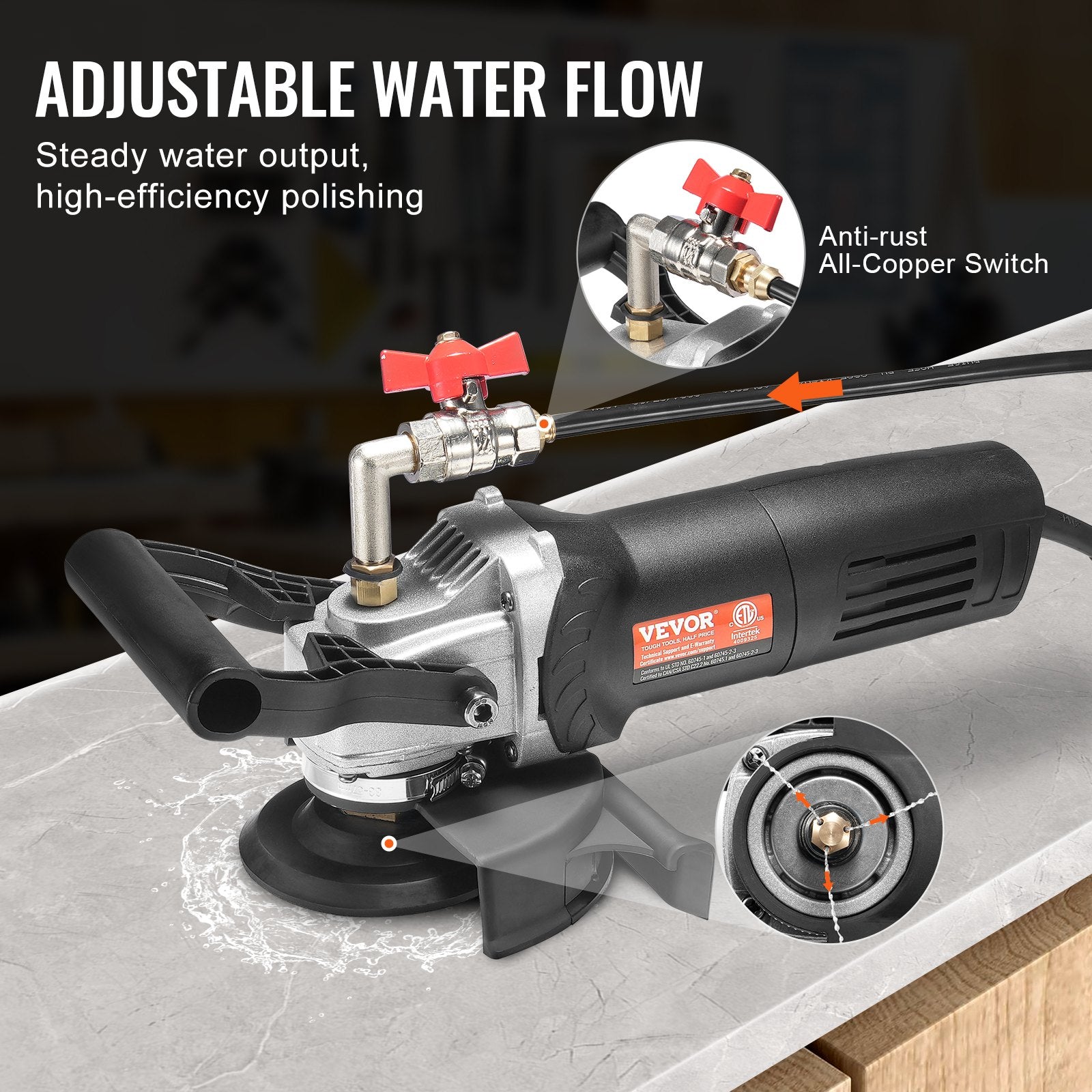 Wet Polisher 800W 4" Concrete Grinder 6-Speed with 7 Polishing Kits GFCI