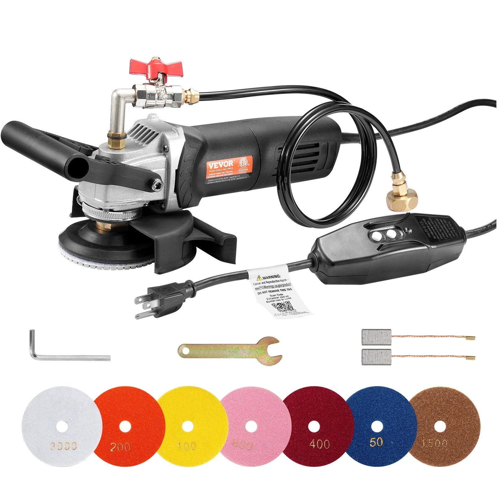 Wet Polisher 800W 4" Concrete Grinder 6-Speed with 7 Polishing Kits GFCI
