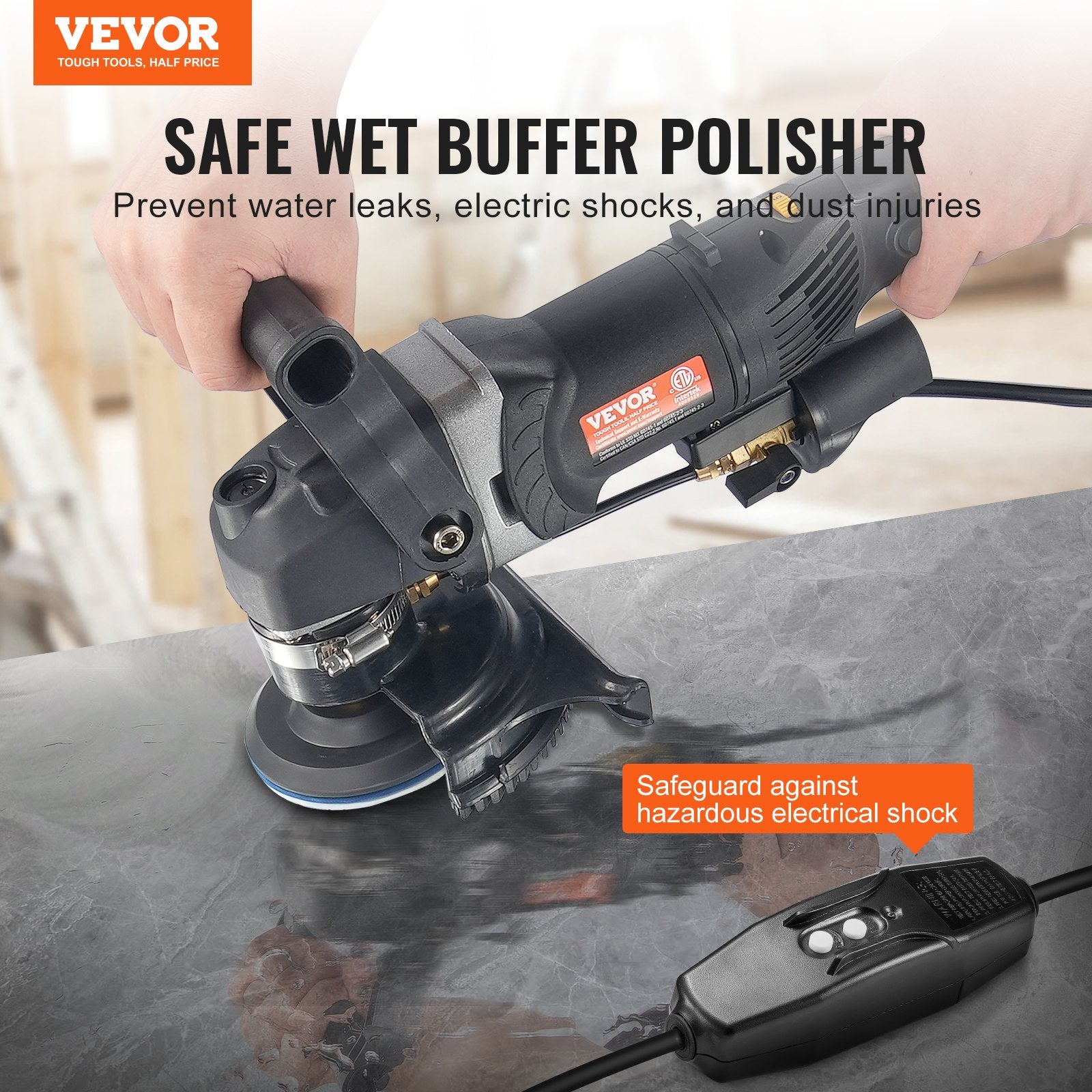 Wet Polisher 800W 4" Concrete Grinder 6-Speed 7 Polishing Kits GFCI Switch