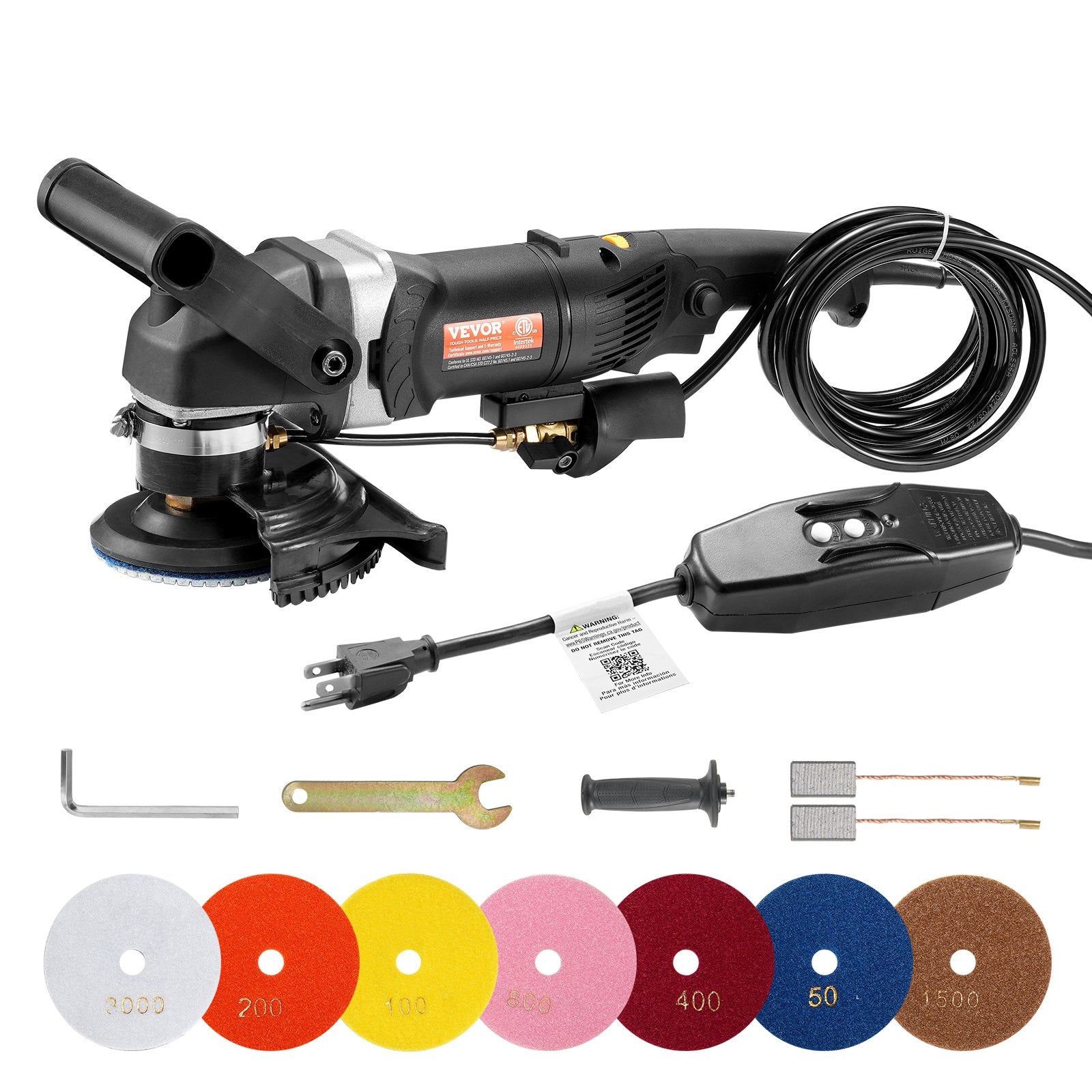Wet Polisher 800W 4" Concrete Grinder 6-Speed 7 Polishing Kits GFCI Switch