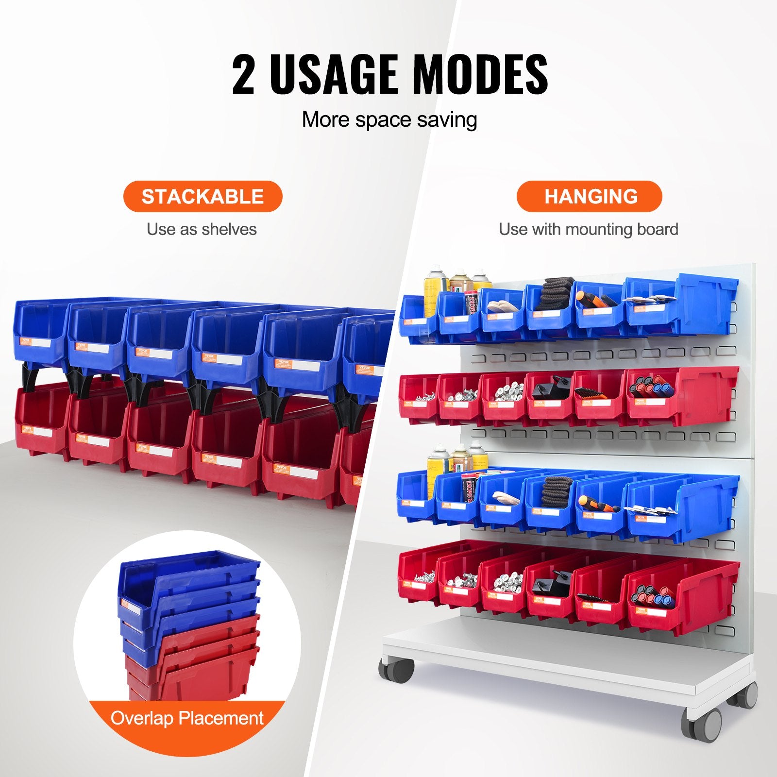 Plastic Storage Bin 276x139x128mm Hanging Stackable Organizer 12-Pack Blue/Red