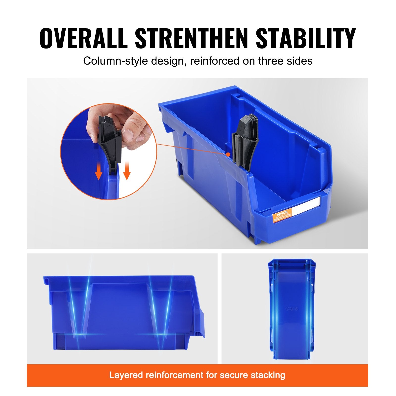 Plastic Storage Bin 276x139x128mm Hanging Stackable Organizer 12-Pack Blue/Red