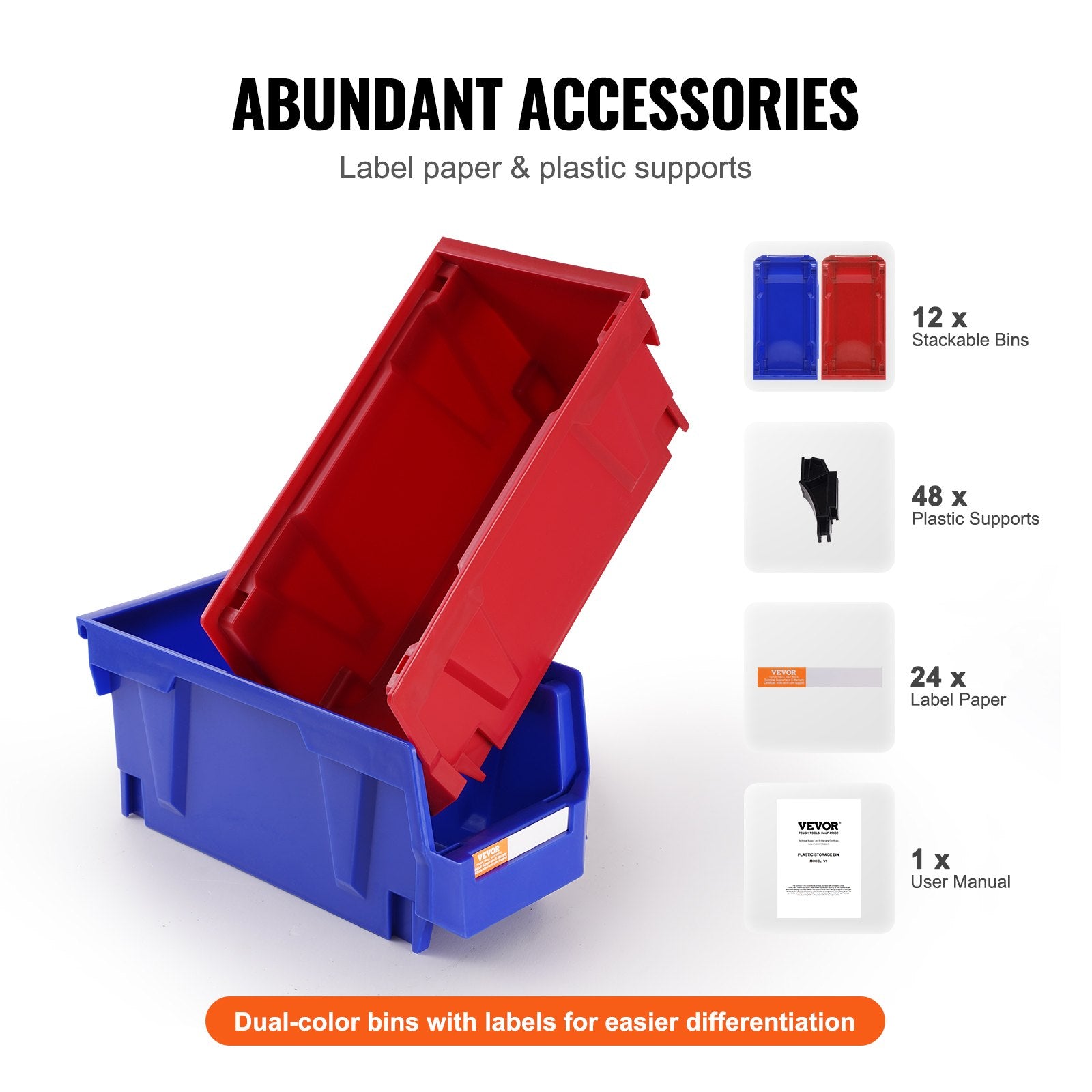 Plastic Storage Bin 276x139x128mm Hanging Stackable Organizer 12-Pack Blue/Red