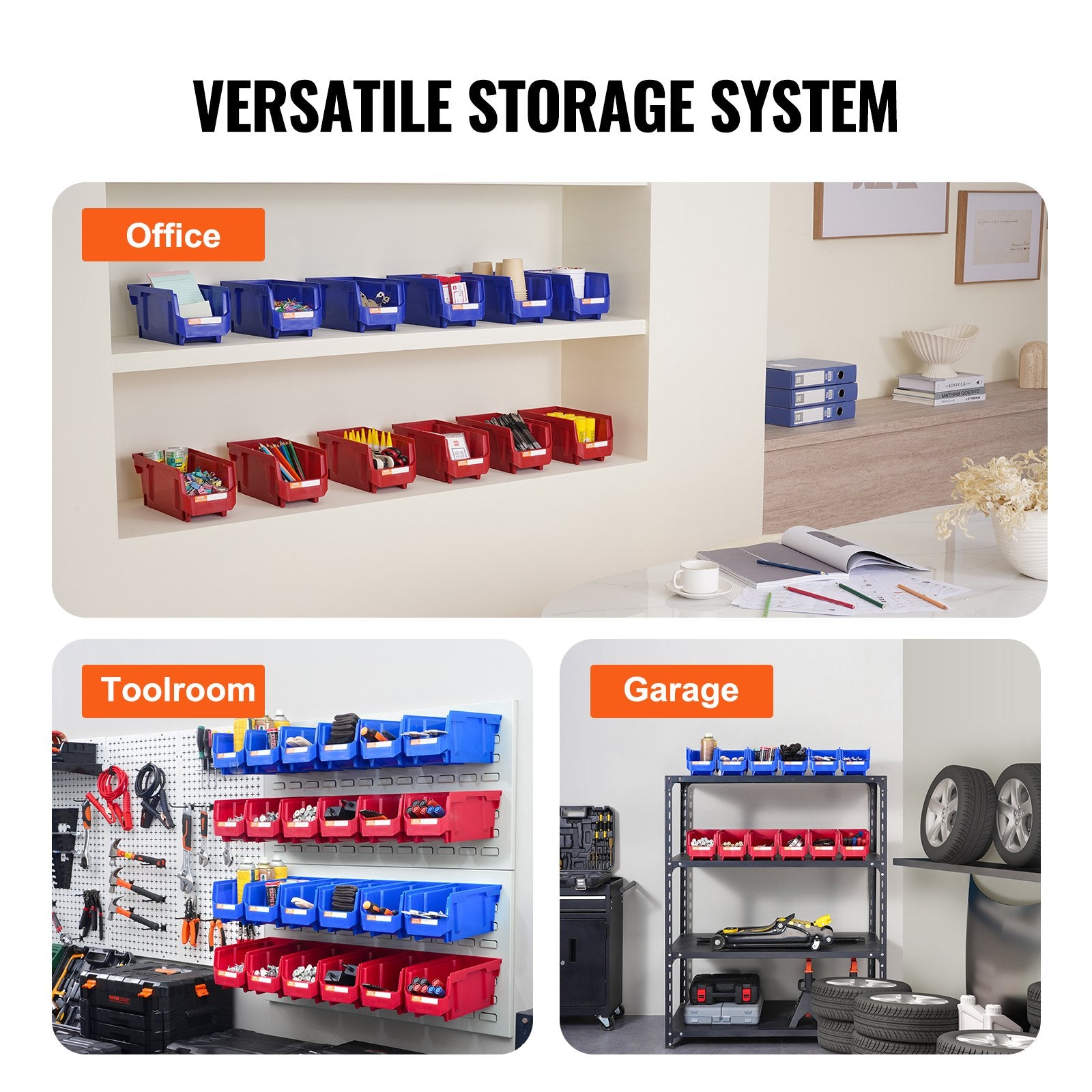 Plastic Storage Bin 276x139x128mm Hanging Stackable Organizer 12-Pack Blue/Red