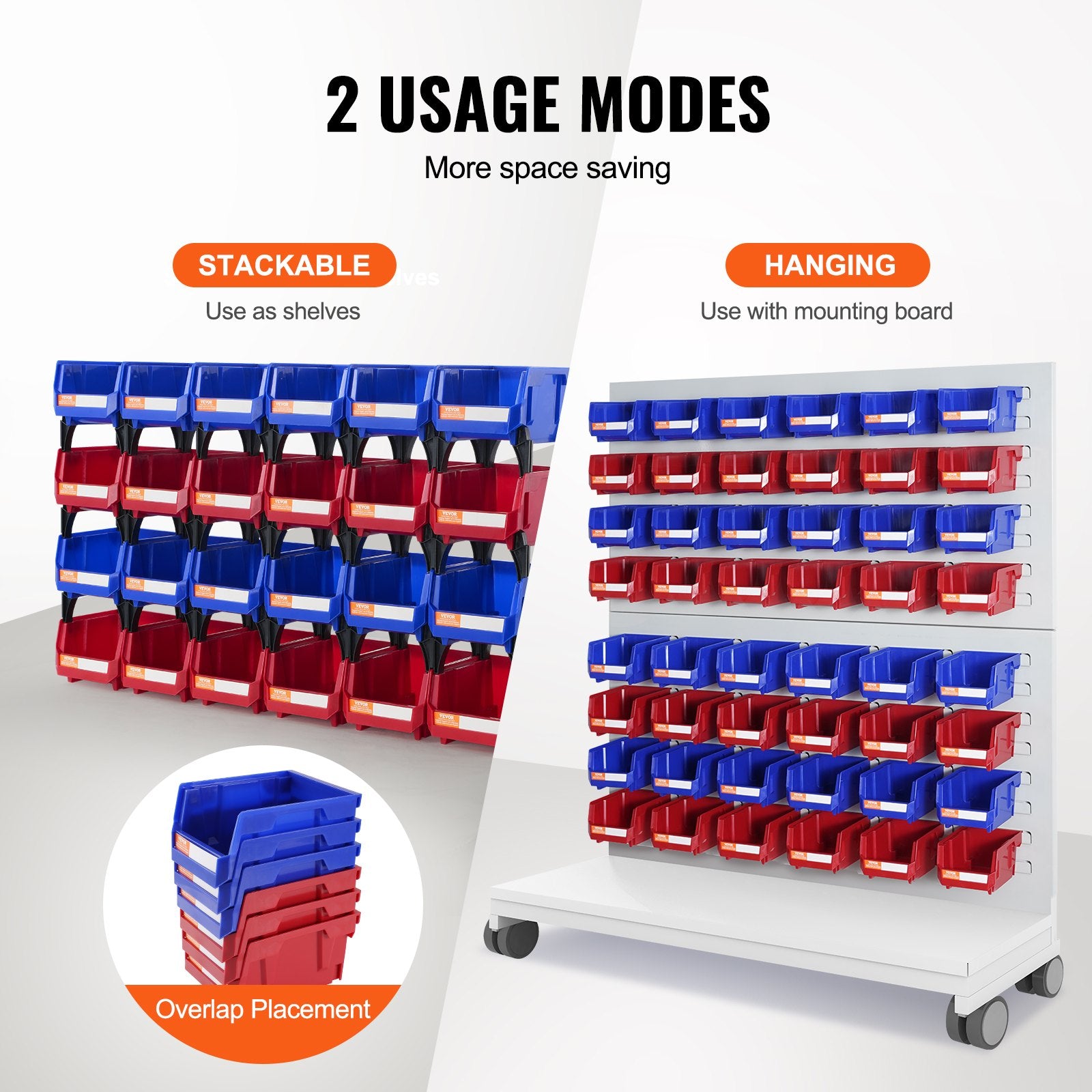 Plastic Storage Bin 137x105x78mm Hanging Stackable Organizer 24-Pack Blue/Red
