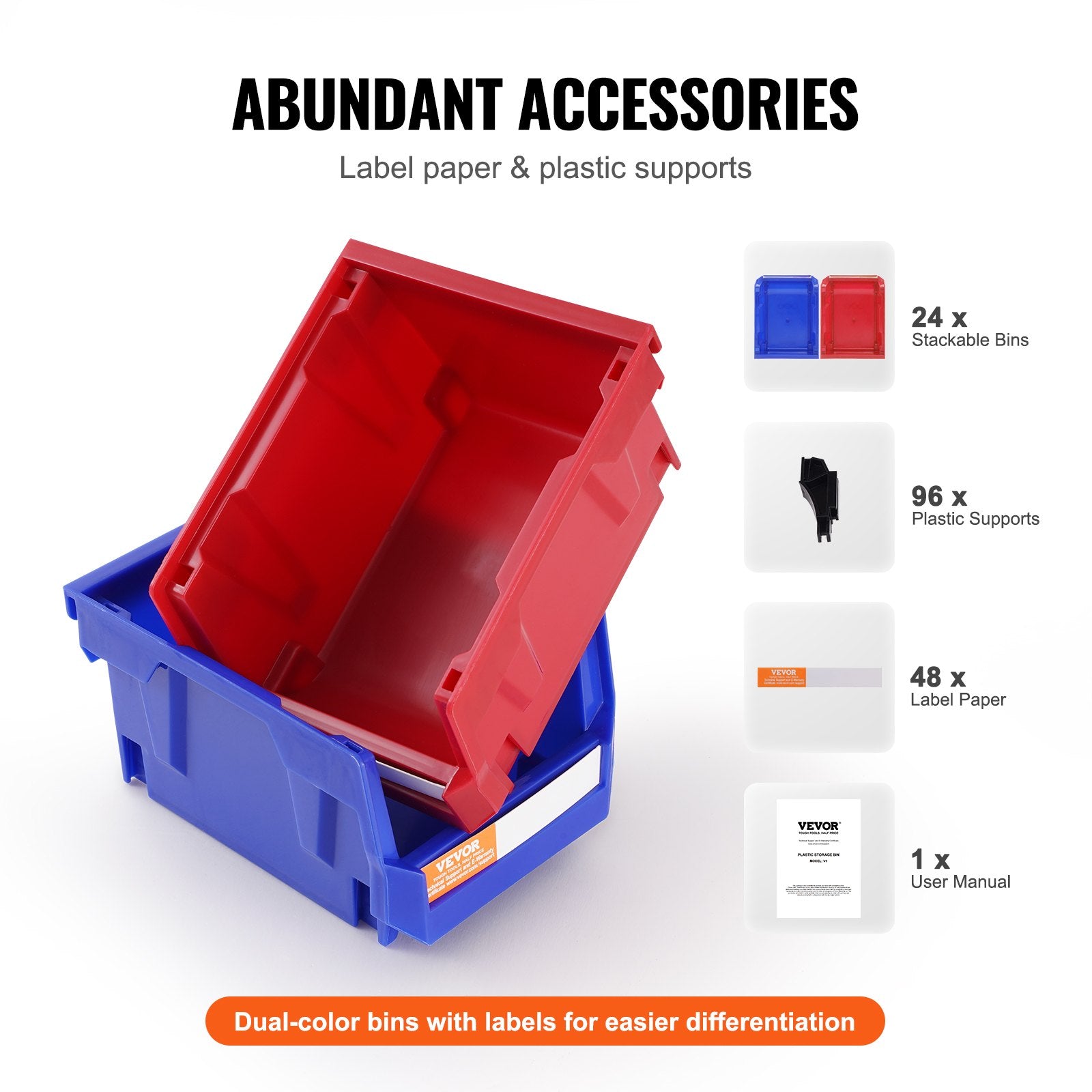 Plastic Storage Bin 137x105x78mm Hanging Stackable Organizer 24-Pack Blue/Red