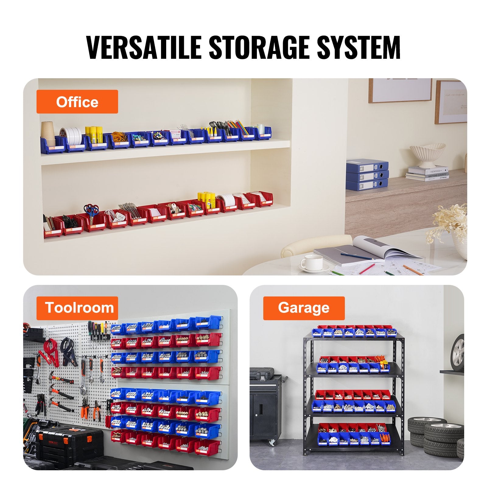 Plastic Storage Bin 137x105x78mm Hanging Stackable Organizer 24-Pack Blue/Red