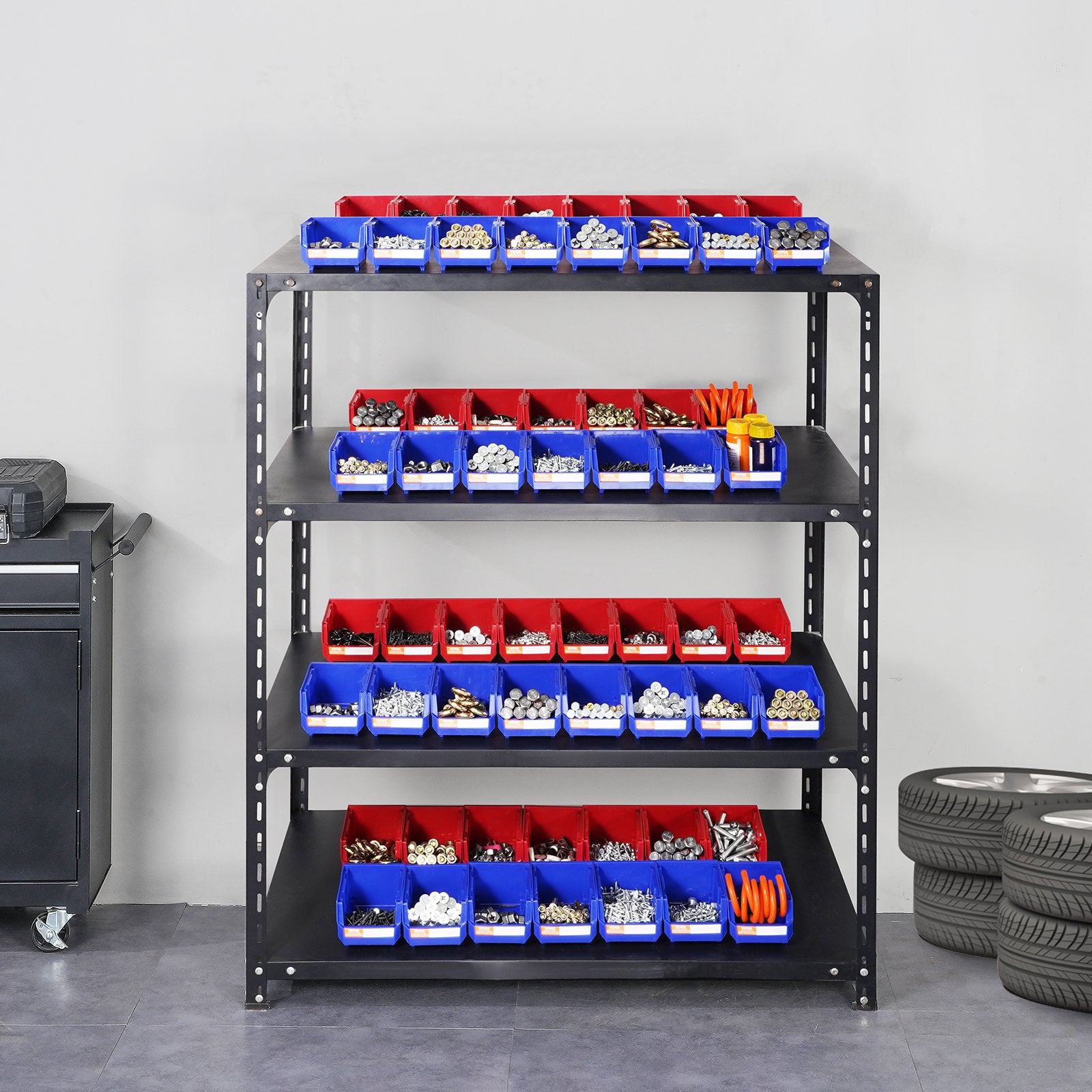 Plastic Storage Bin 137x105x78mm Hanging Stackable Organizer 24-Pack Blue/Red