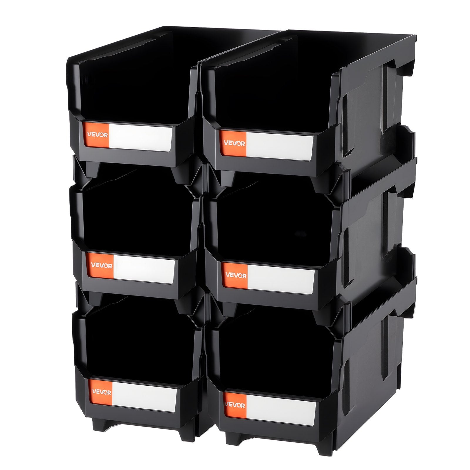 Plastic Stackable Storage Bins 6 Pack Black 37.7x21.5x18cm Containers