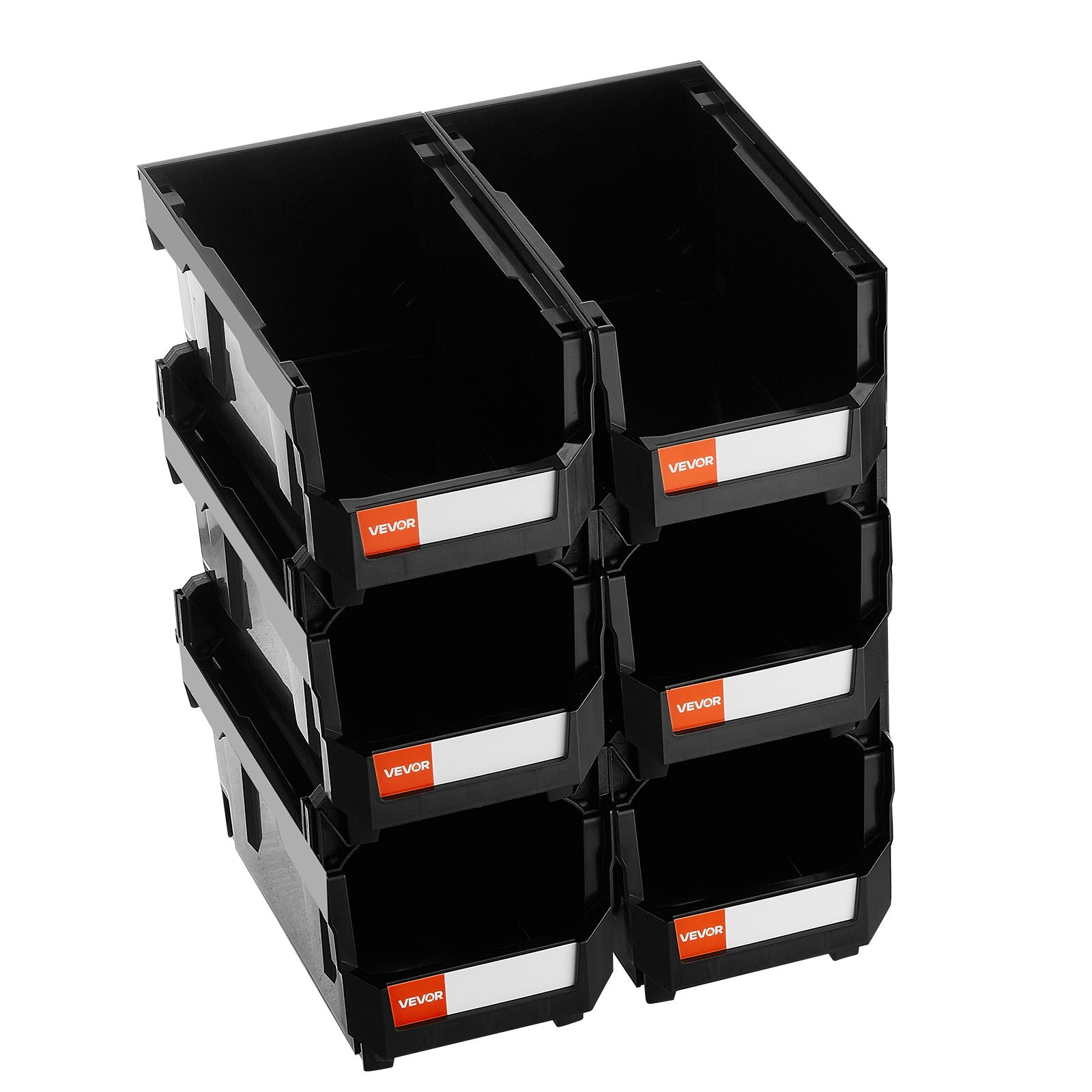 Plastic Stackable Storage Bins 6 Pack Black 37.7x21.5x18cm Containers