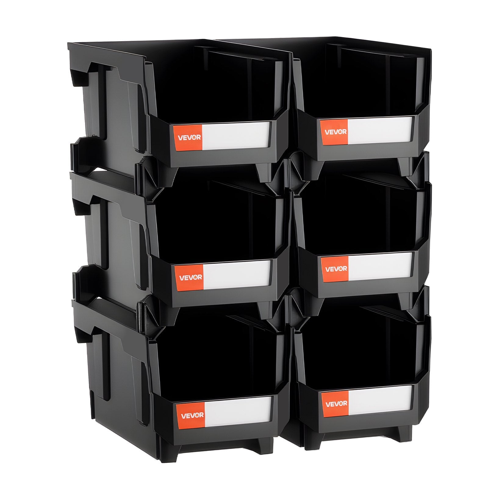 Plastic Stackable Storage Bins 6 Pack Black 37.7x21.5x18cm Containers