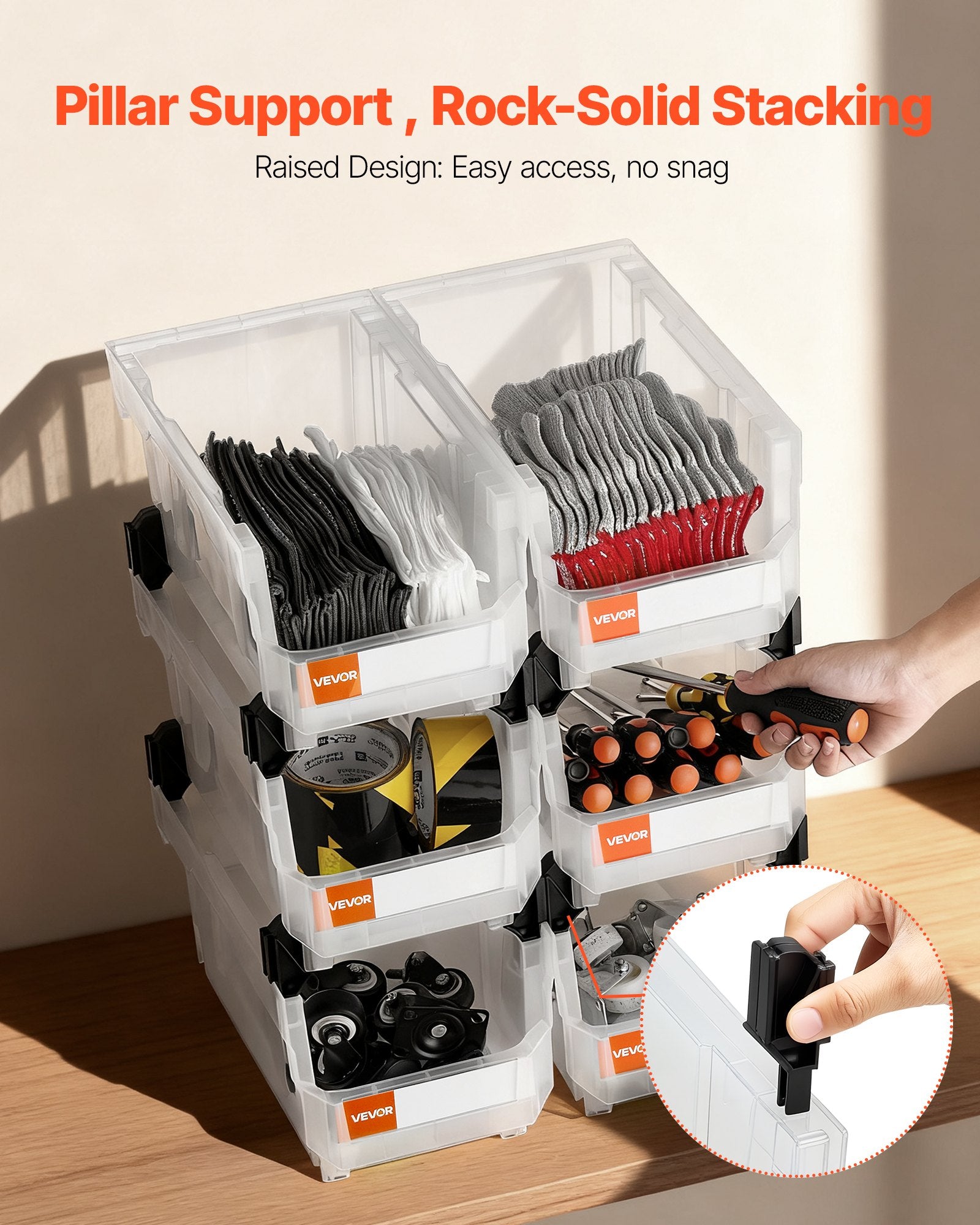 Plastic Stackable Storage Bins, 6 Pack Transparent Containers 37.7x21.5x18 cm