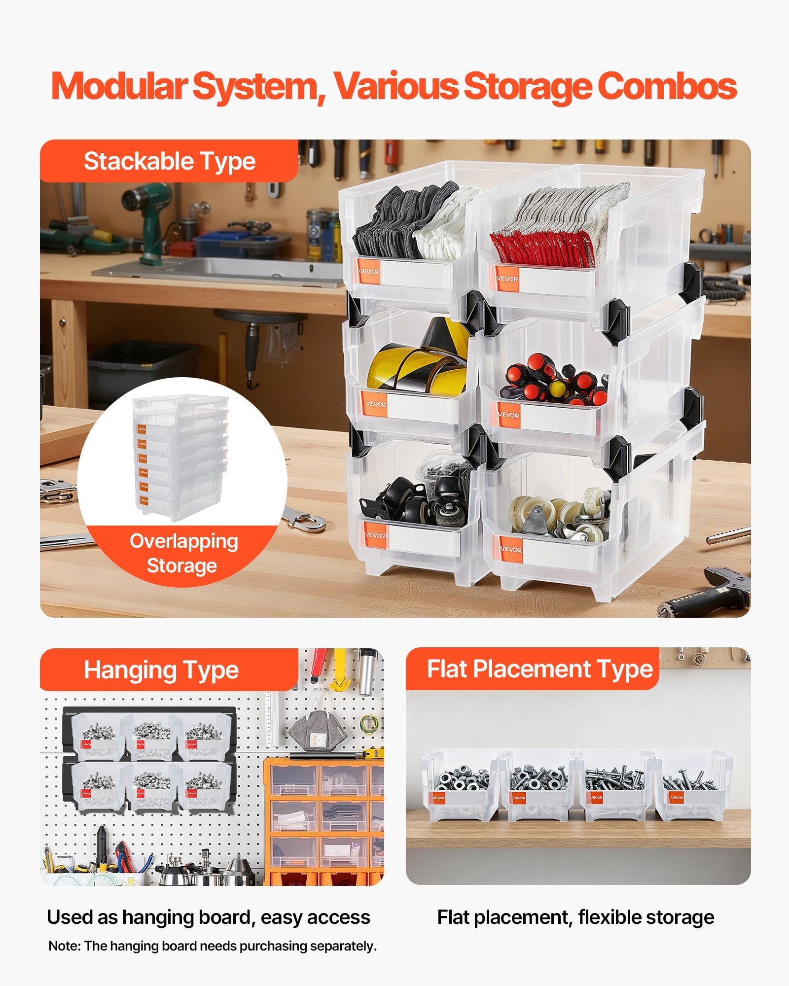 Plastic Stackable Storage Bins, 6 Pack Transparent Containers 37.7x21.5x18 cm