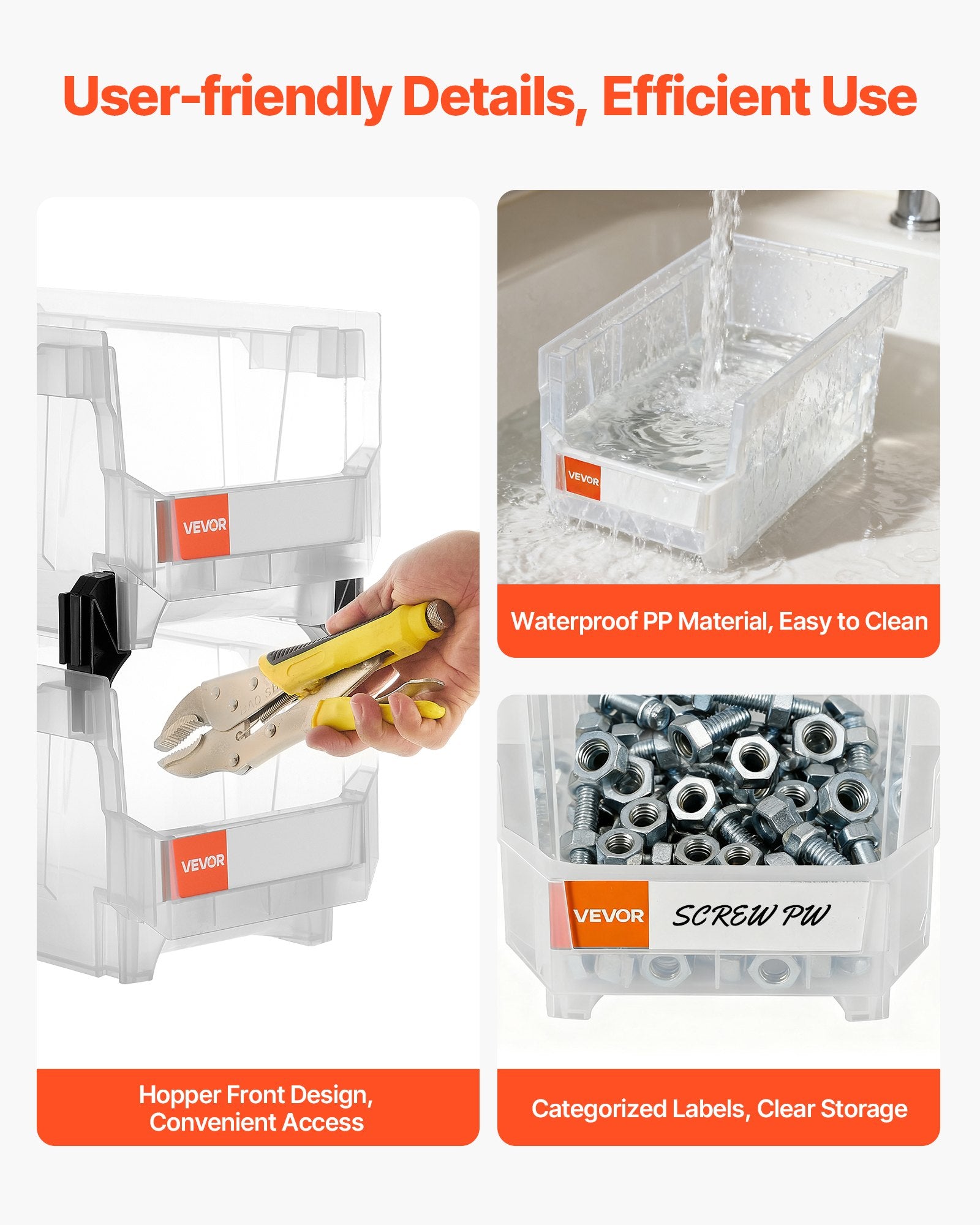Plastic Stackable Storage Bins, 6 Pack Transparent Containers 37.7x21.5x18 cm