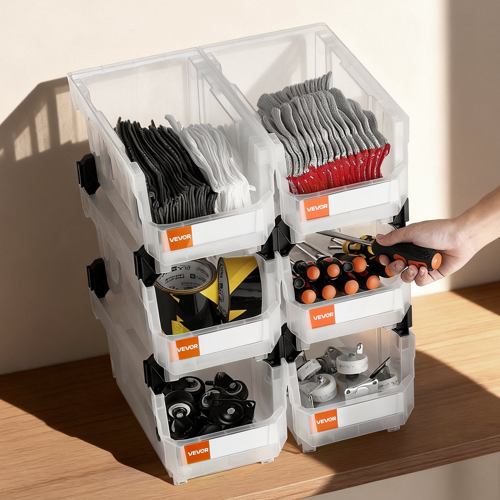 Plastic Stackable Storage Bins, 6 Pack Transparent Containers 37.7x21.5x18 cm