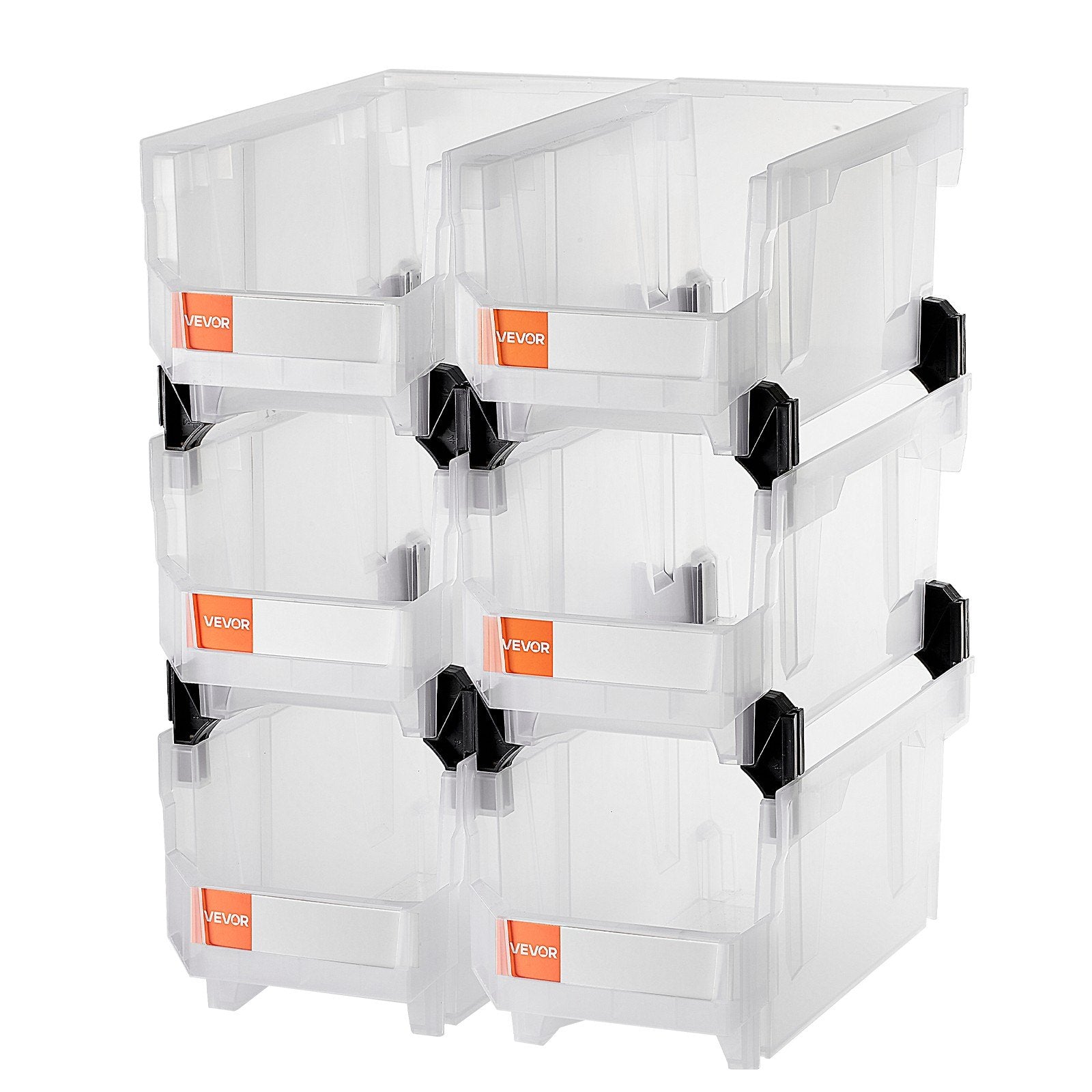 Plastic Stackable Storage Bins, 6 Pack Transparent Containers 37.7x21.5x18 cm