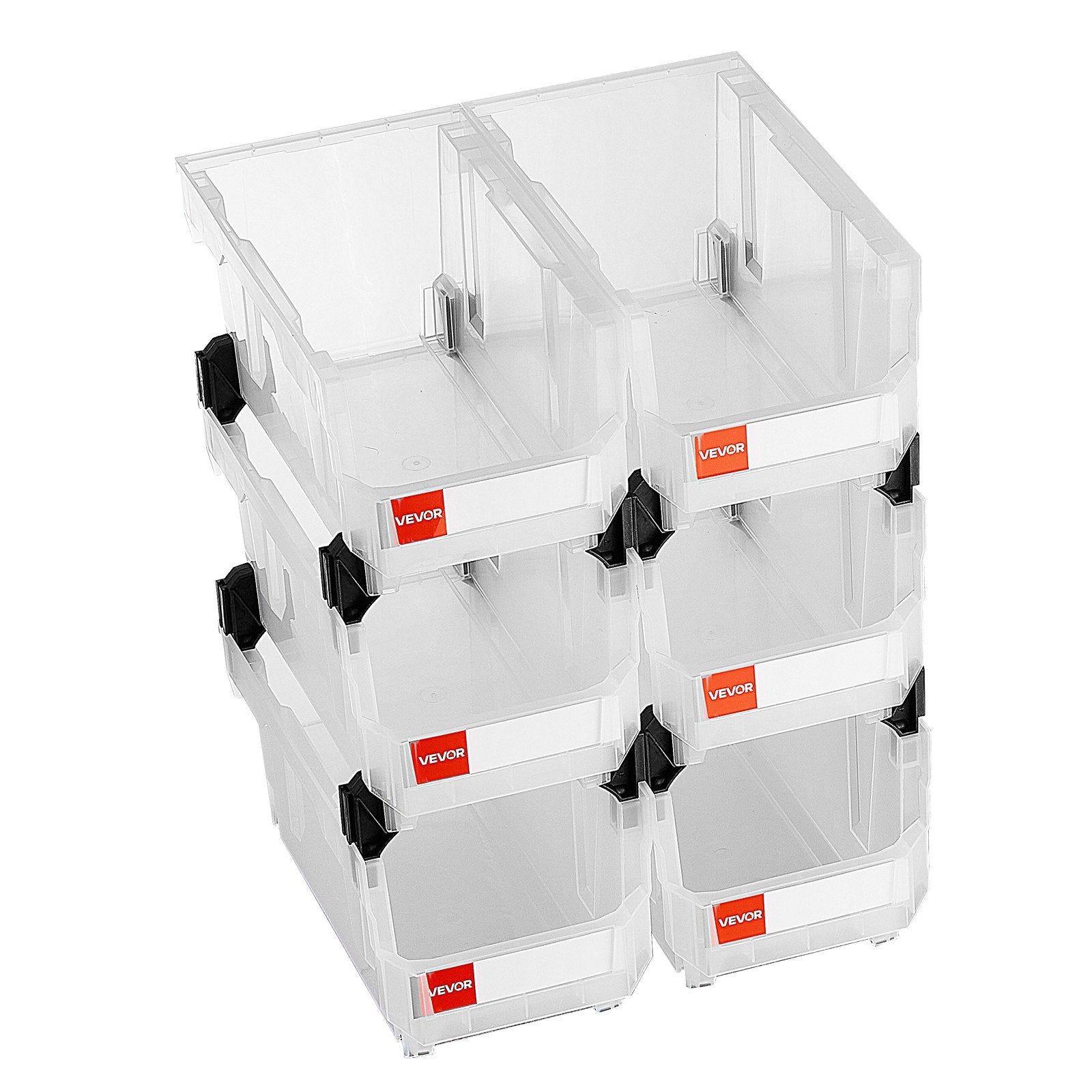Plastic Stackable Storage Bins, 6 Pack Transparent Containers 37.7x21.5x18 cm
