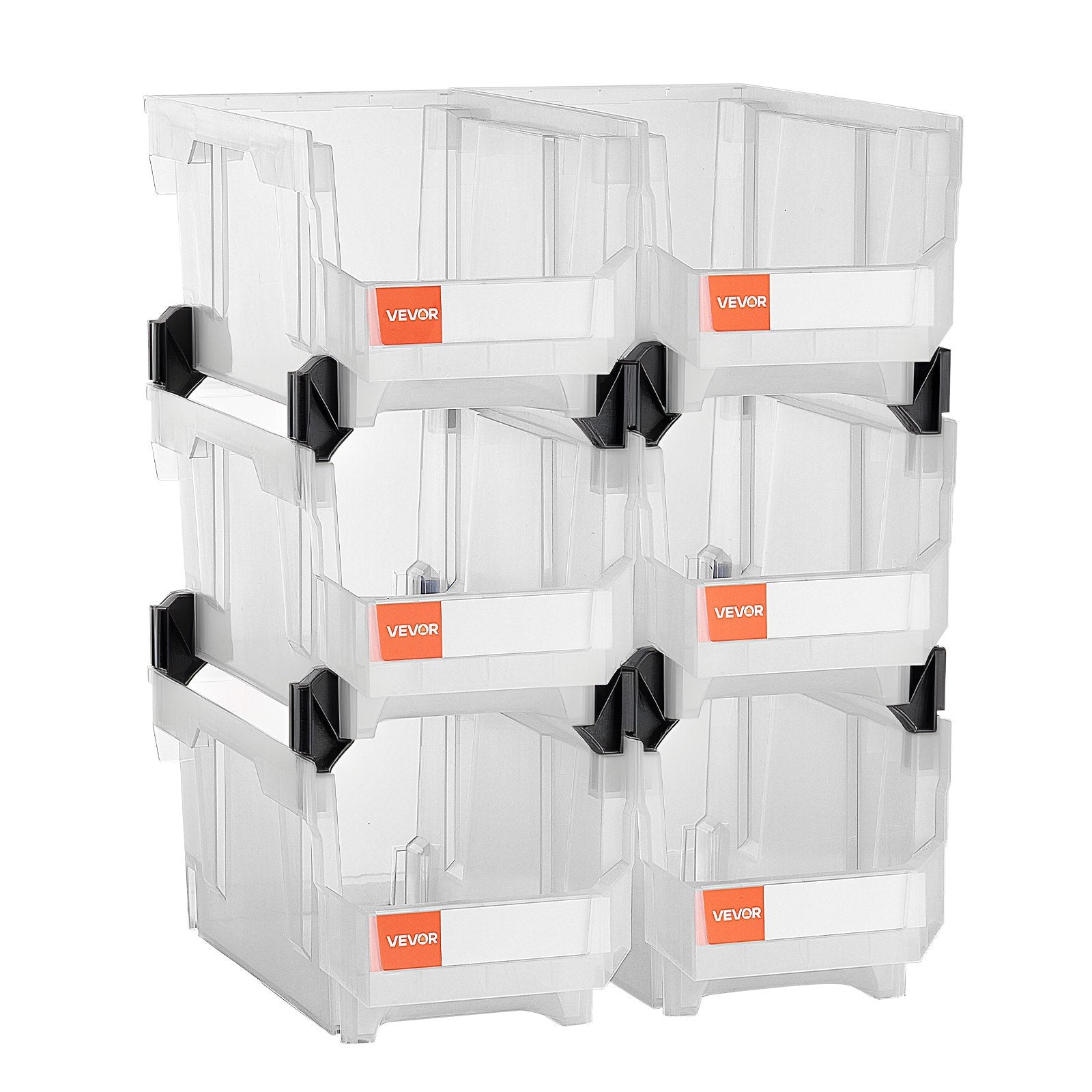 Plastic Stackable Storage Bins, 6 Pack Transparent Containers 37.7x21.5x18 cm