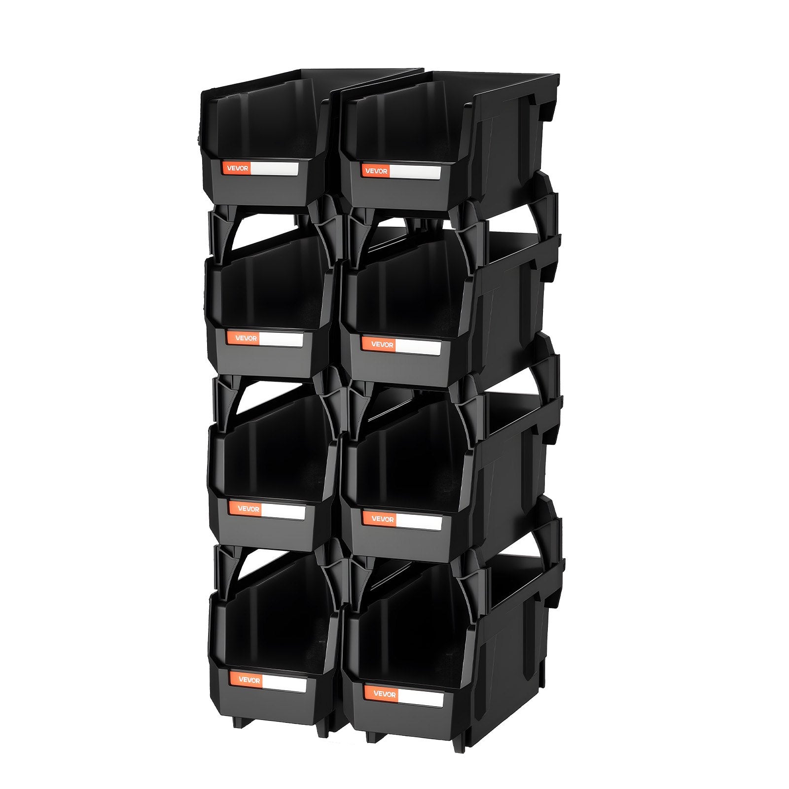 Plastic Stackable Storage Bins 27.6x14x13cm 8Pack Black for Closet Garage Office