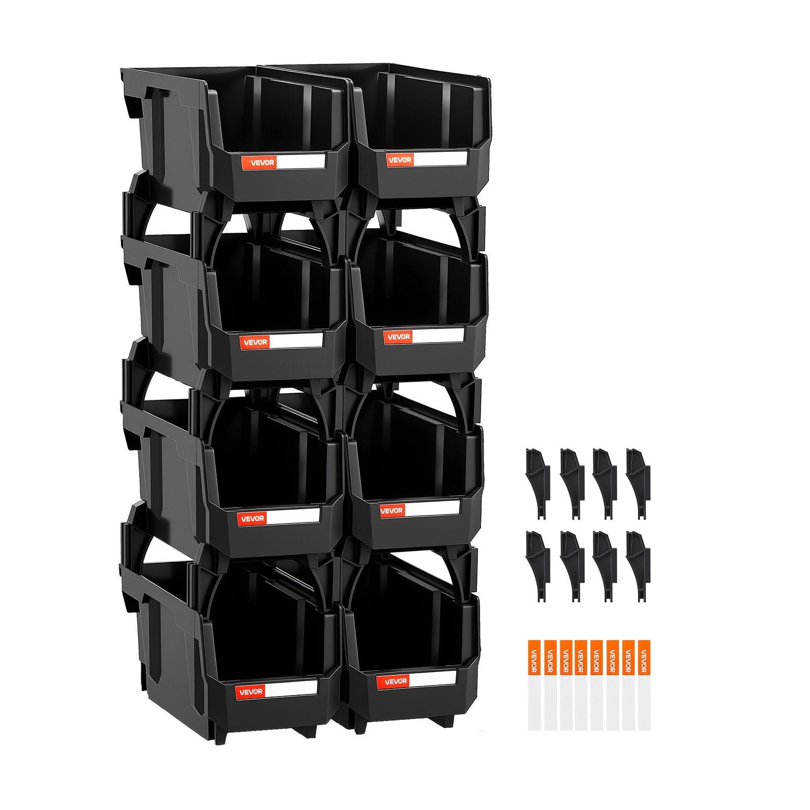 Plastic Stackable Storage Bins 27.6x14x13cm 8Pack Black for Closet Garage Office