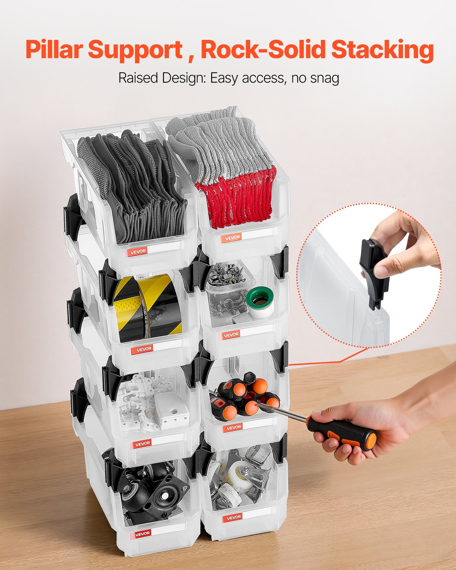 Plastic Stackable Storage Bins, 8 Pack 27.6x14x13 cm, Transparent Containers