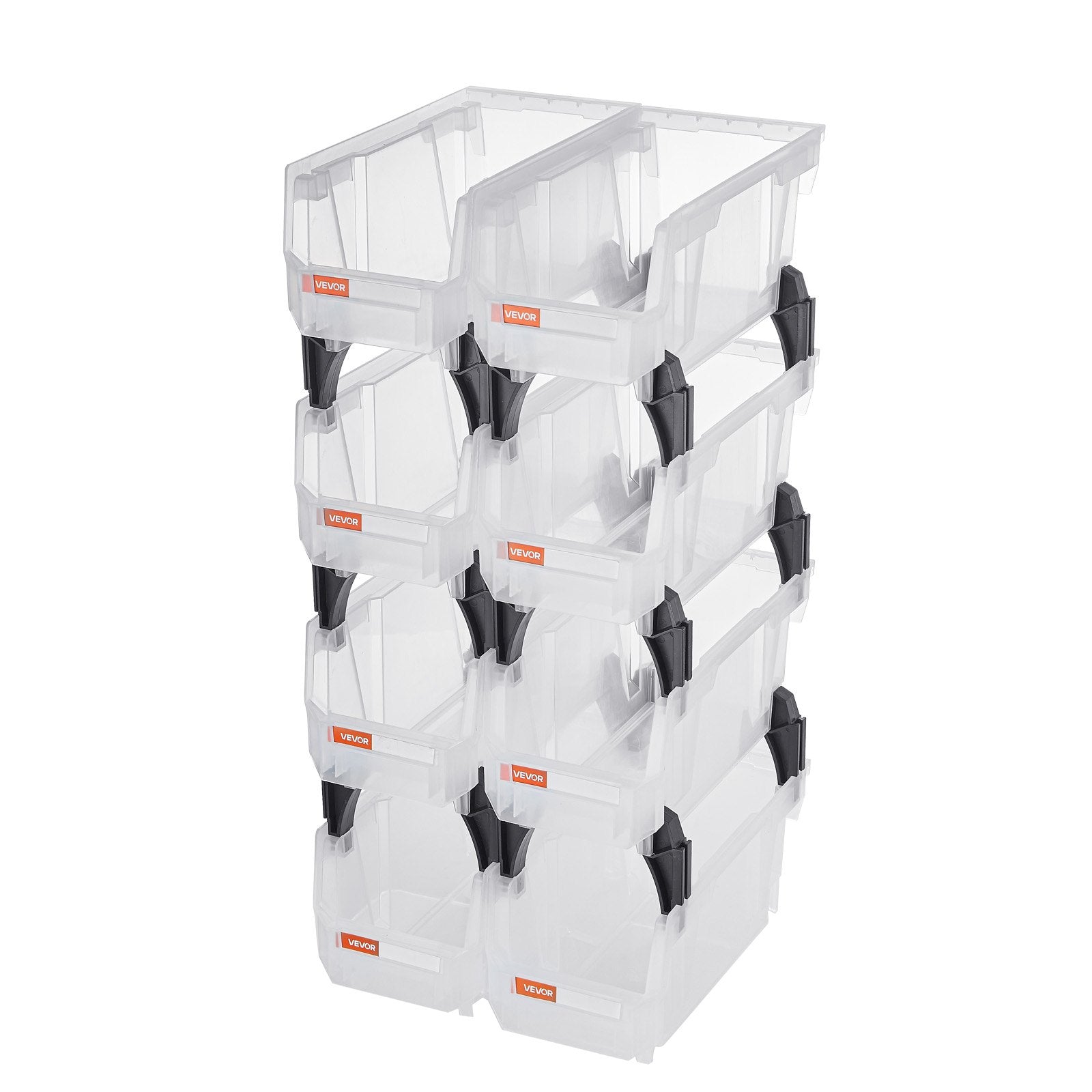 Plastic Stackable Storage Bins, 8 Pack 27.6x14x13 cm, Transparent Containers