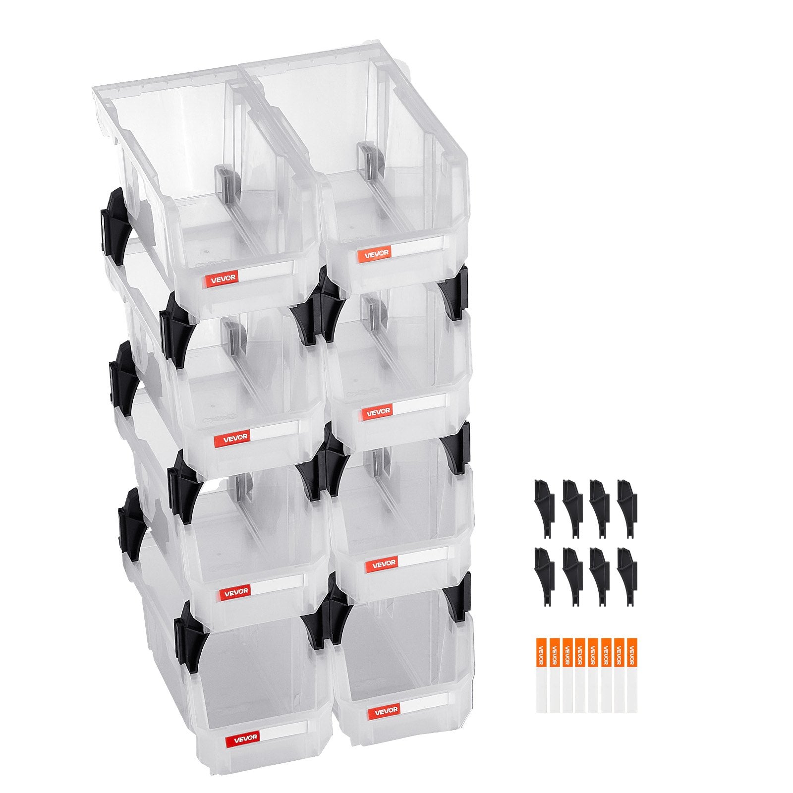Plastic Stackable Storage Bins, 8 Pack 27.6x14x13 cm, Transparent Containers