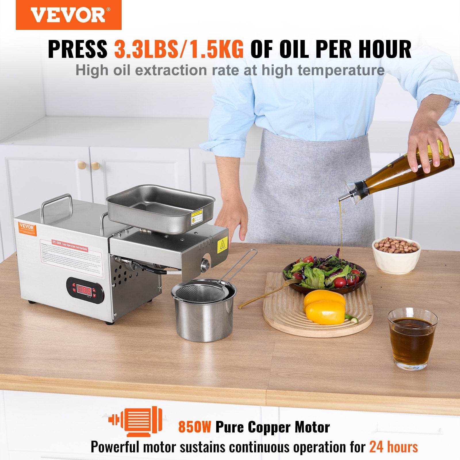 Oil Press Machine Electric 850W Stainless Steel Hot Expeller 0-300C