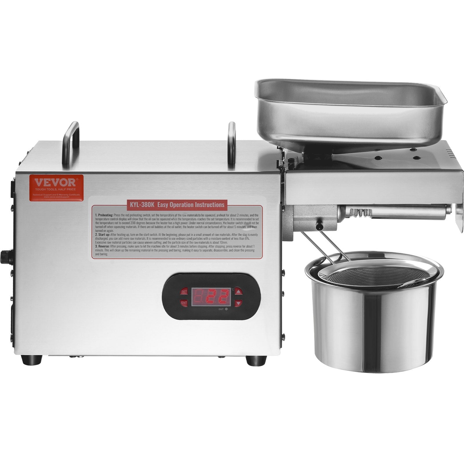 Oil Press Machine Electric 850W Stainless Steel Hot Expeller 0-300C