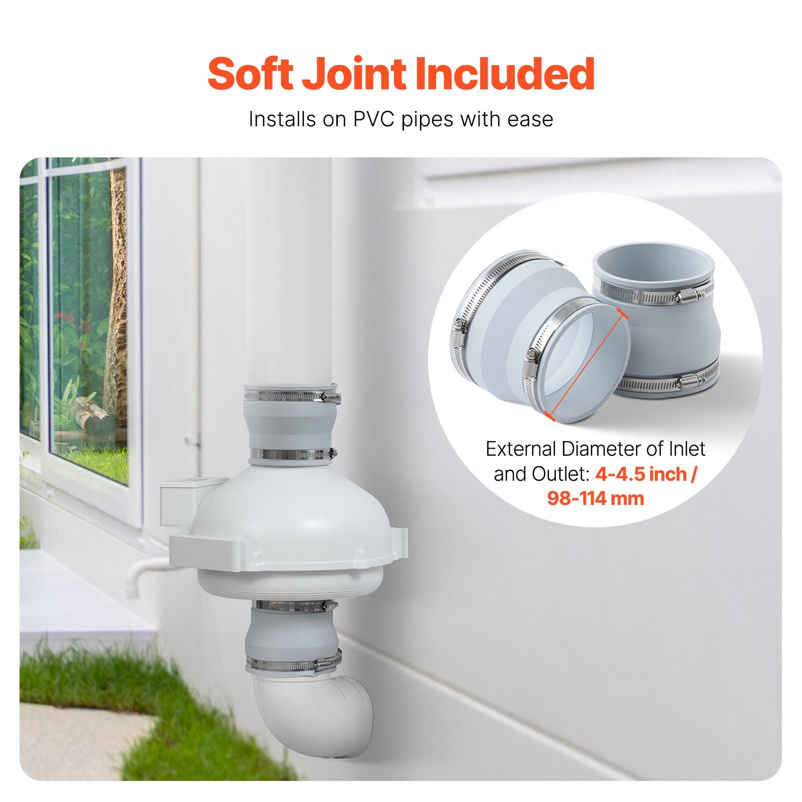 Radon Mitigation Fan System 4-4.5 Inch Quiet 260 CFM Indoor Outdoor Vent
