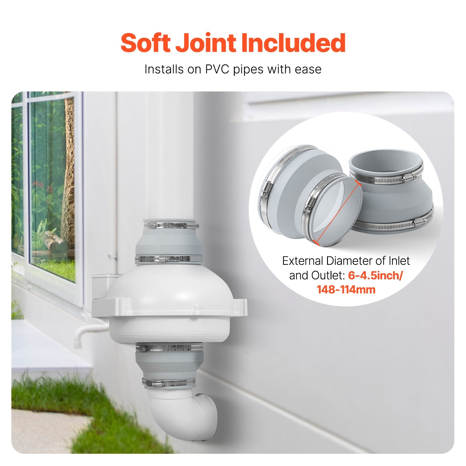 Radon Mitigation Fan System 4-4.5 Inch Quiet 380 CFM Indoor Outdoor Vent