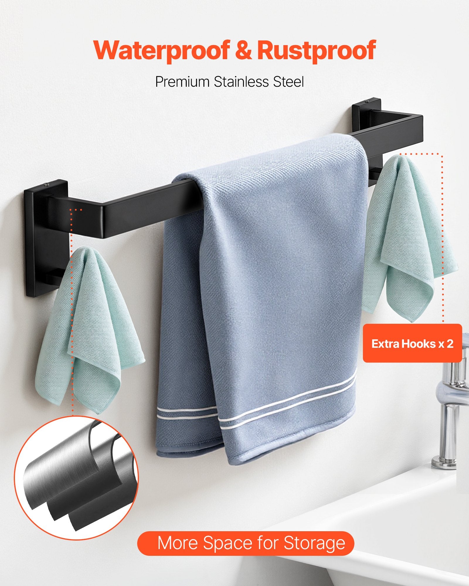 Matte Black Bathroom Hardware Set 5-Piece Stainless Steel Wall-Mounted