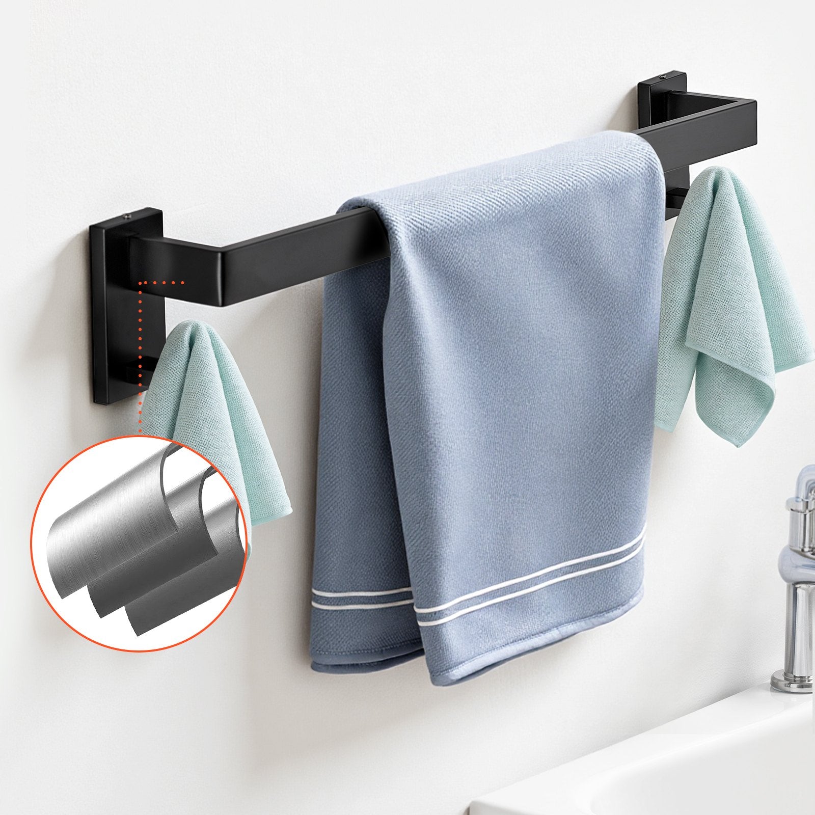 Matte Black Bathroom Hardware Set 5-Piece Stainless Steel Wall-Mounted
