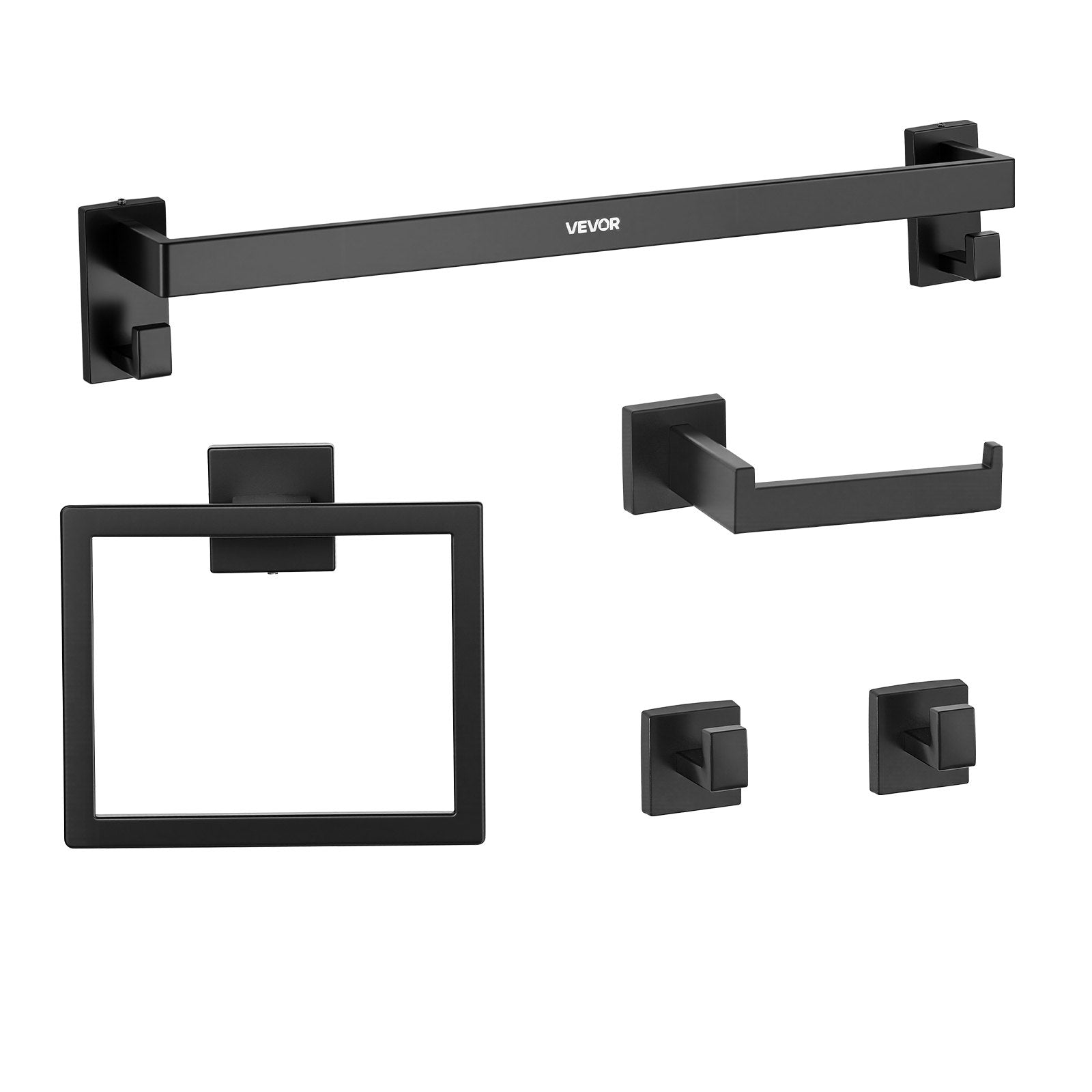 Matte Black Bathroom Hardware Set 5-Piece Stainless Steel Wall-Mounted