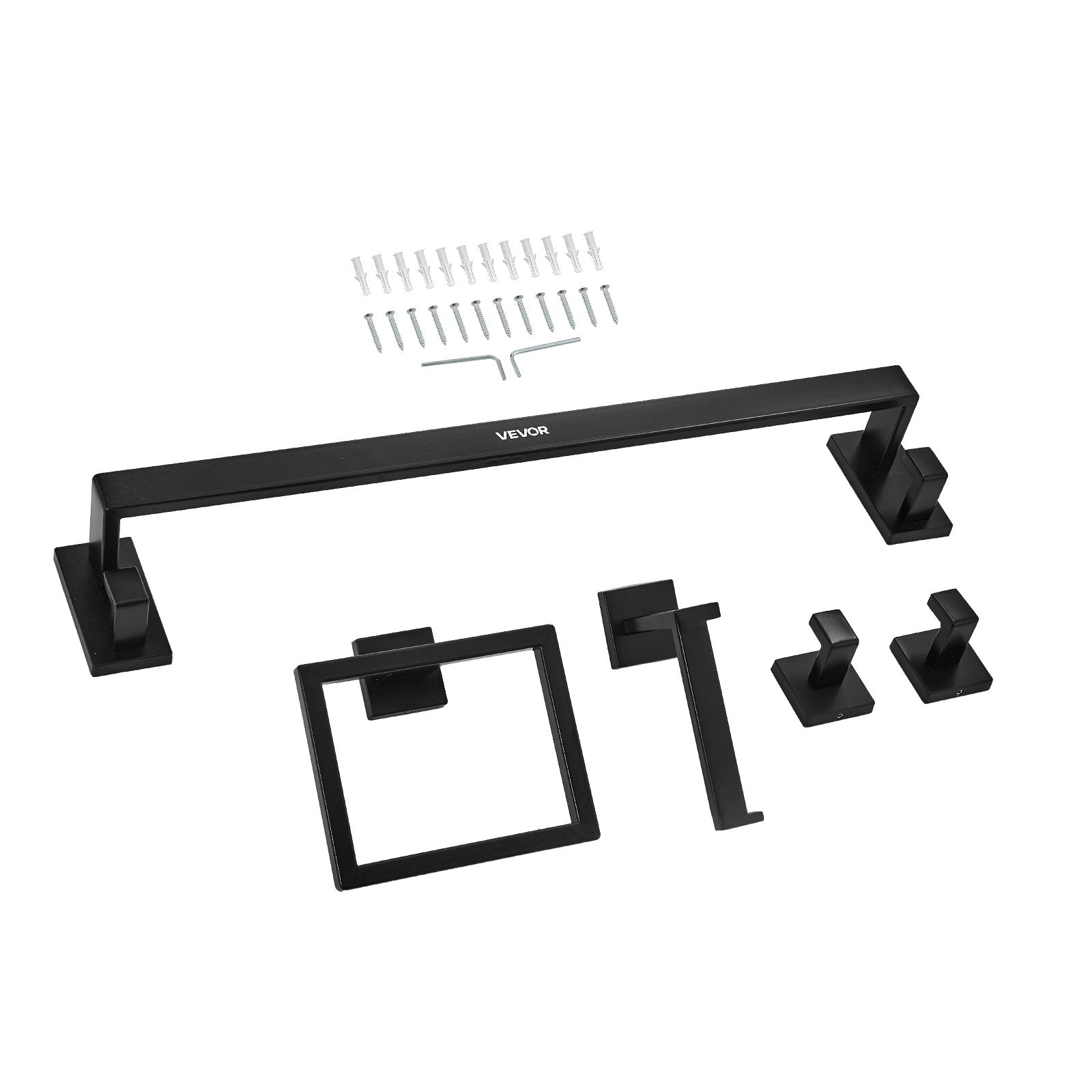 Matte Black Bathroom Hardware Set 5-Piece Stainless Steel Wall-Mounted