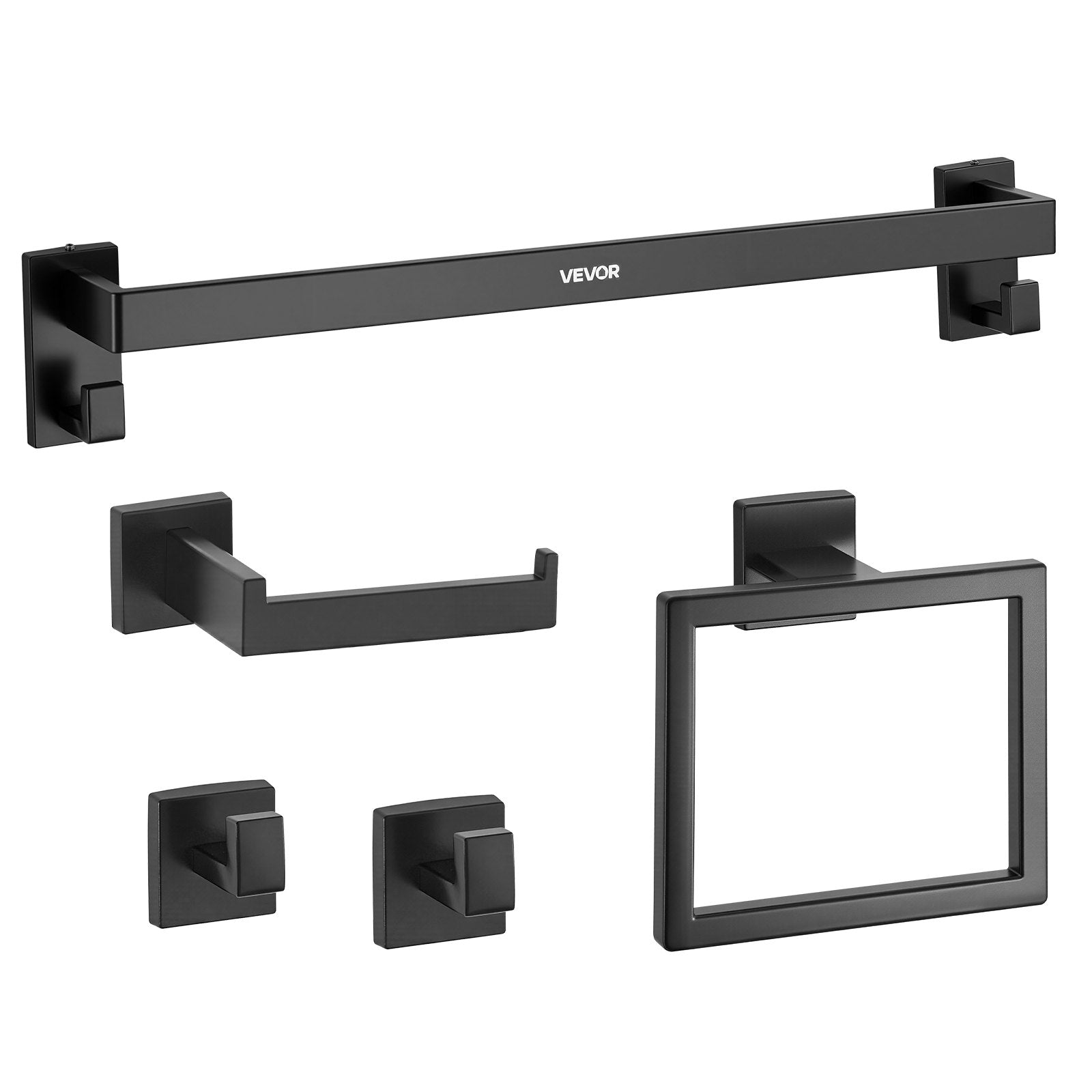 Matte Black Bathroom Hardware Set 5-Piece Stainless Steel Wall-Mounted