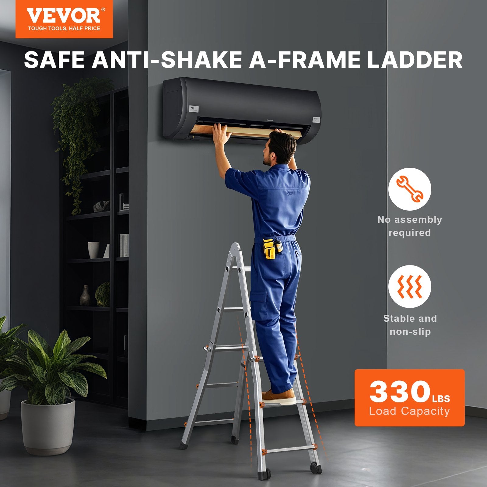 Telescoping Ladder A-Frame 9.5FT Compact Aluminum Multi-Function Portable 330LB