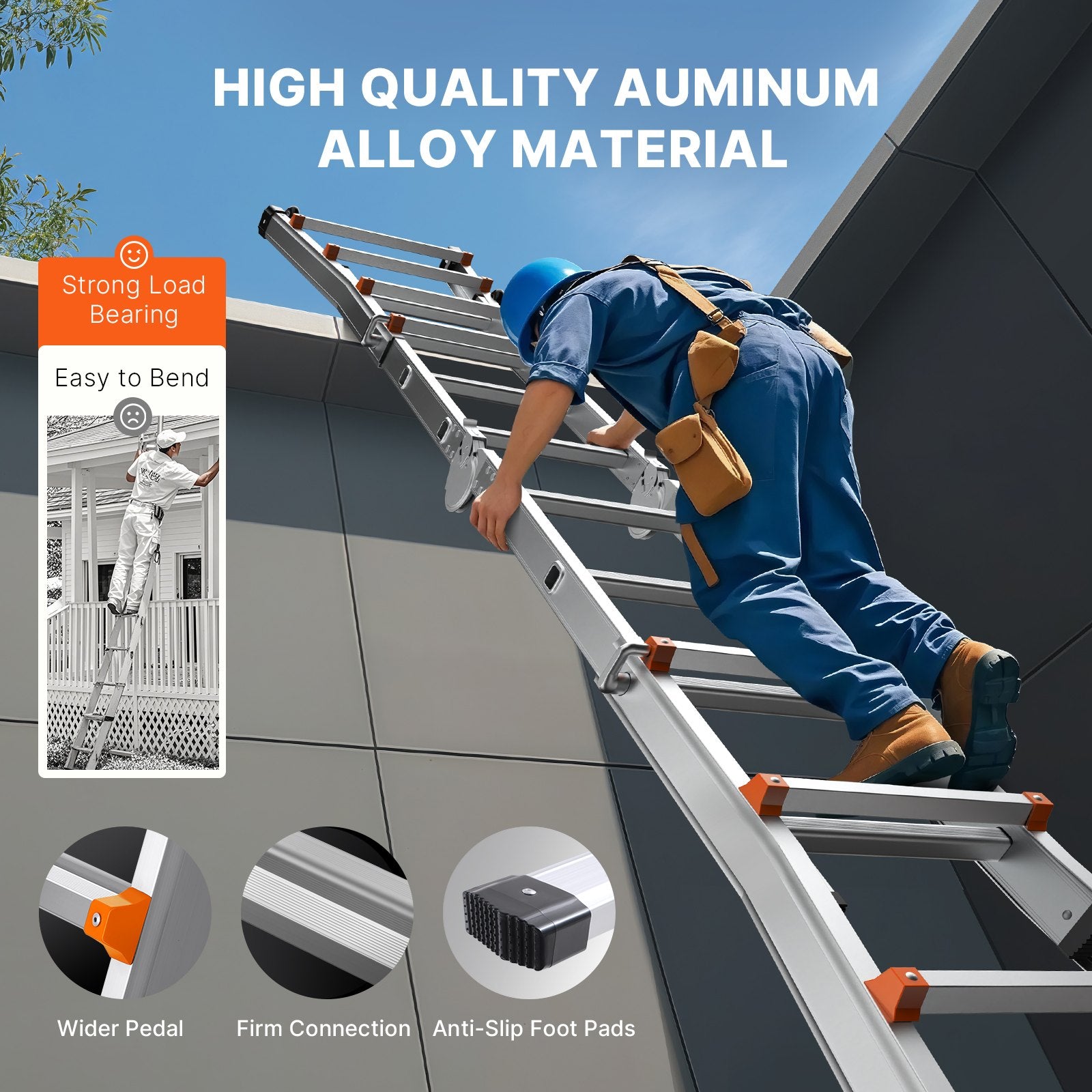 Telescoping Ladder A-Frame 9.5FT Compact Aluminum Multi-Function Portable 330LB