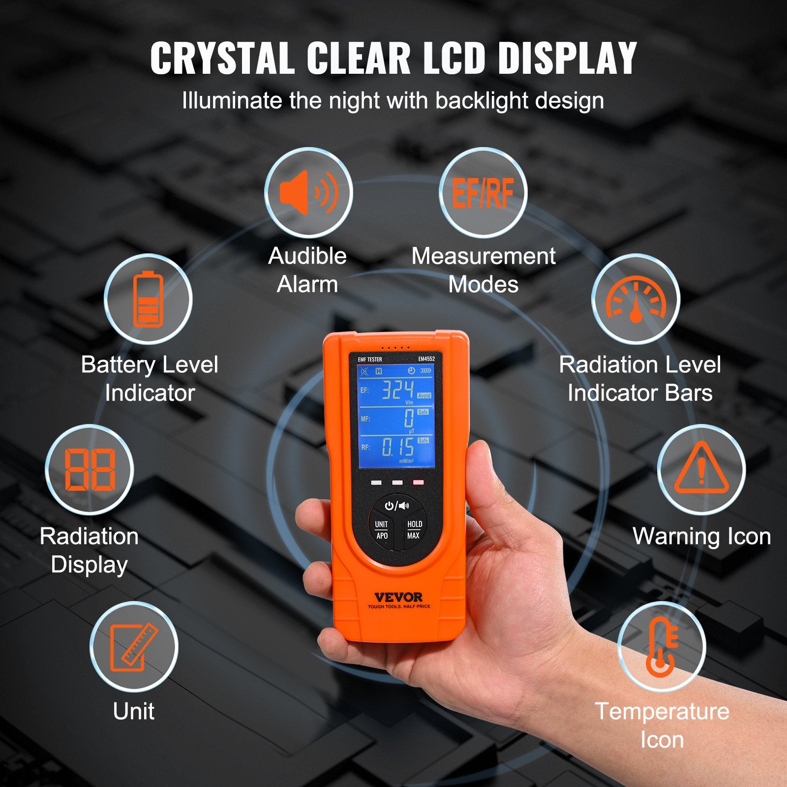 3-in-1 EMF Meter Handheld Rechargeable 5Hz-3.5GHz Electromagnetic Field Detector