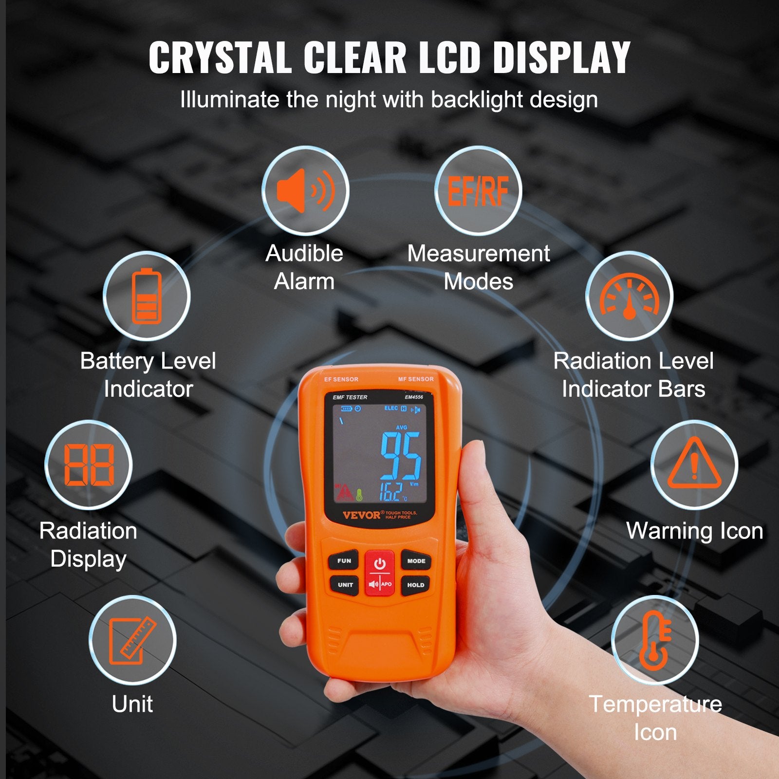 3-in-1 EMF Meter Handheld Rechargeable 5Hz-6GHz Electromagnetic Field Detector