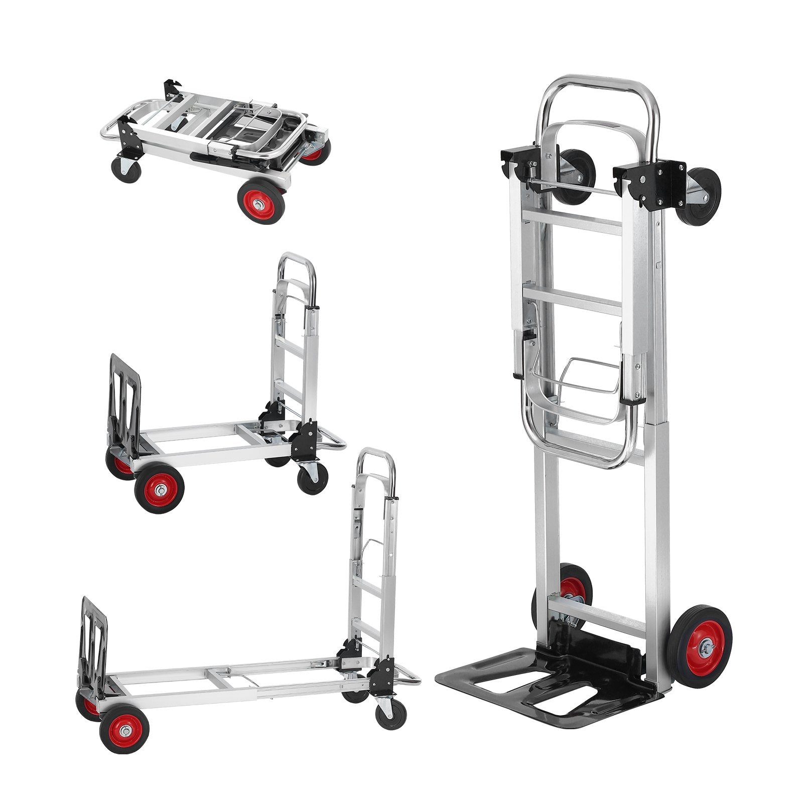 Hand Truck 2-in-1 Aluminum 181KG Convertible Folding Dolly with Rubber Wheels