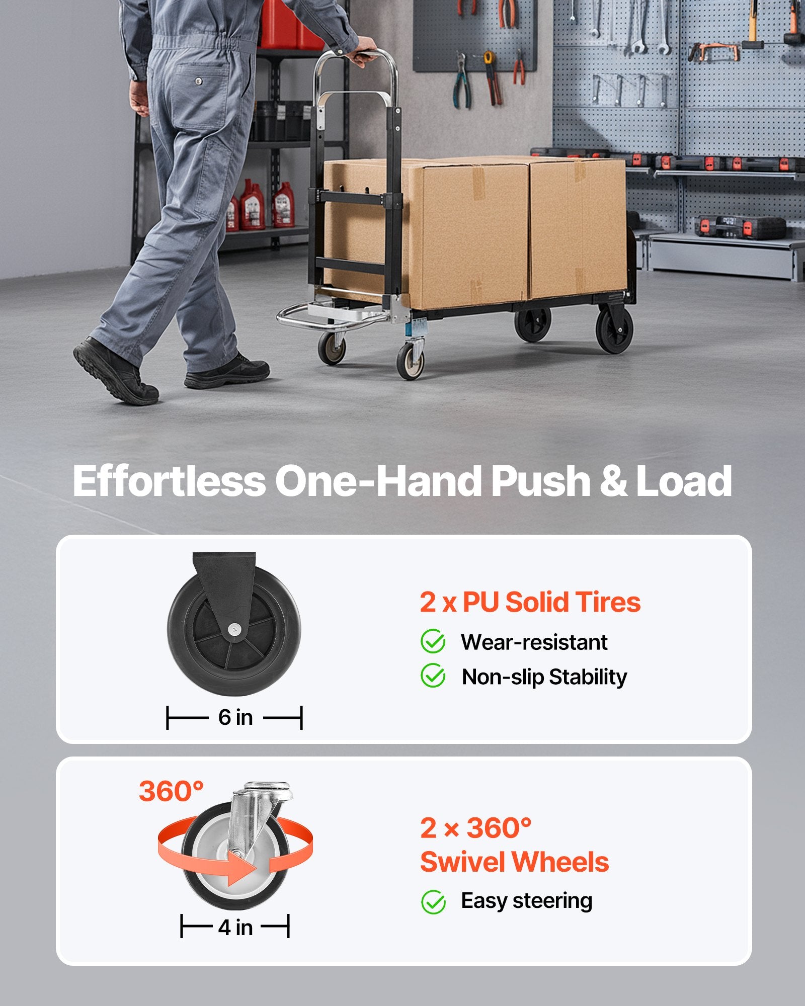 2-in-1 Folding Hand Truck 226.9kg Convertible 4-Wheel Dolly Adjustable Handle