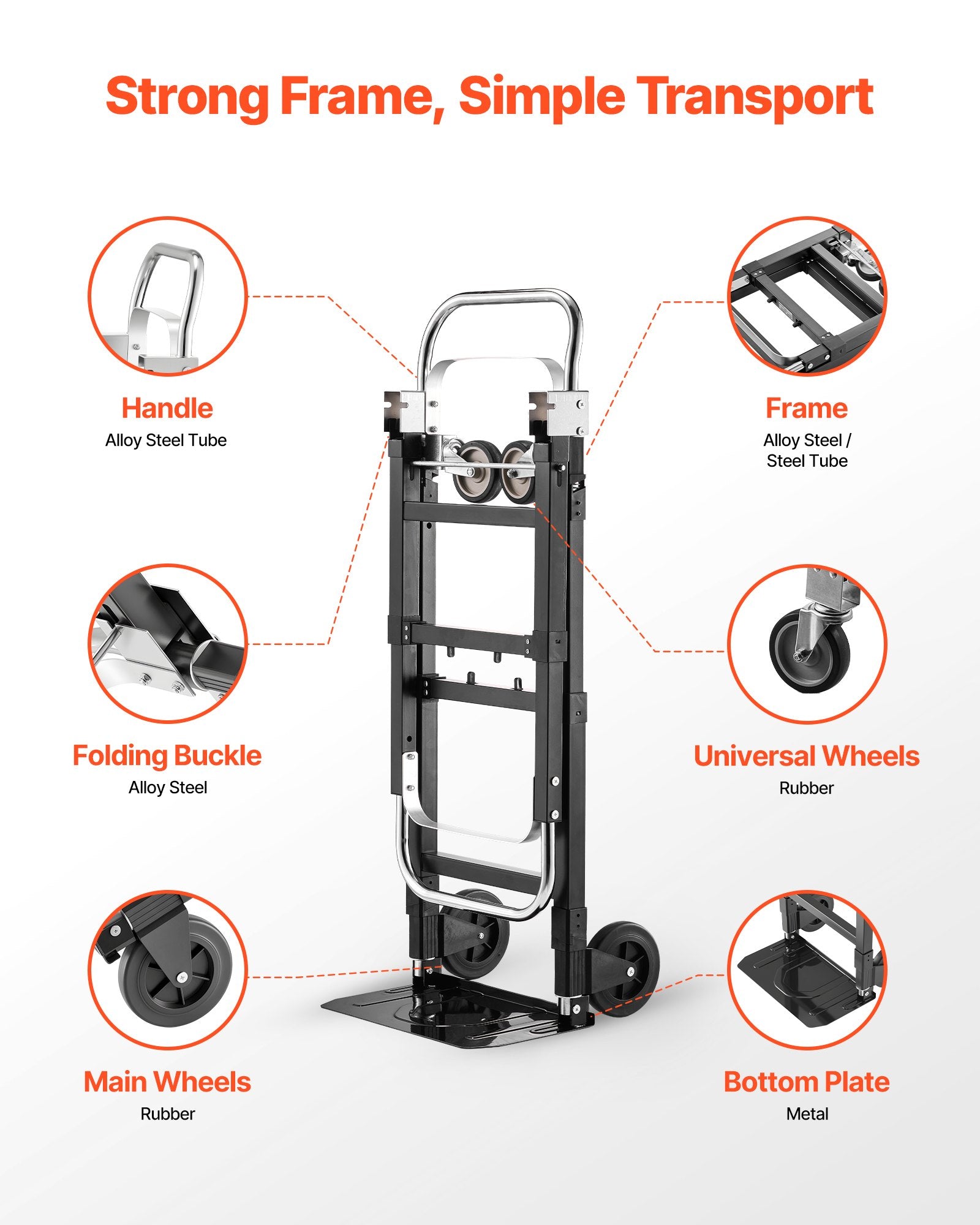 2-in-1 Folding Hand Truck 226.9kg Convertible 4-Wheel Dolly Adjustable Handle