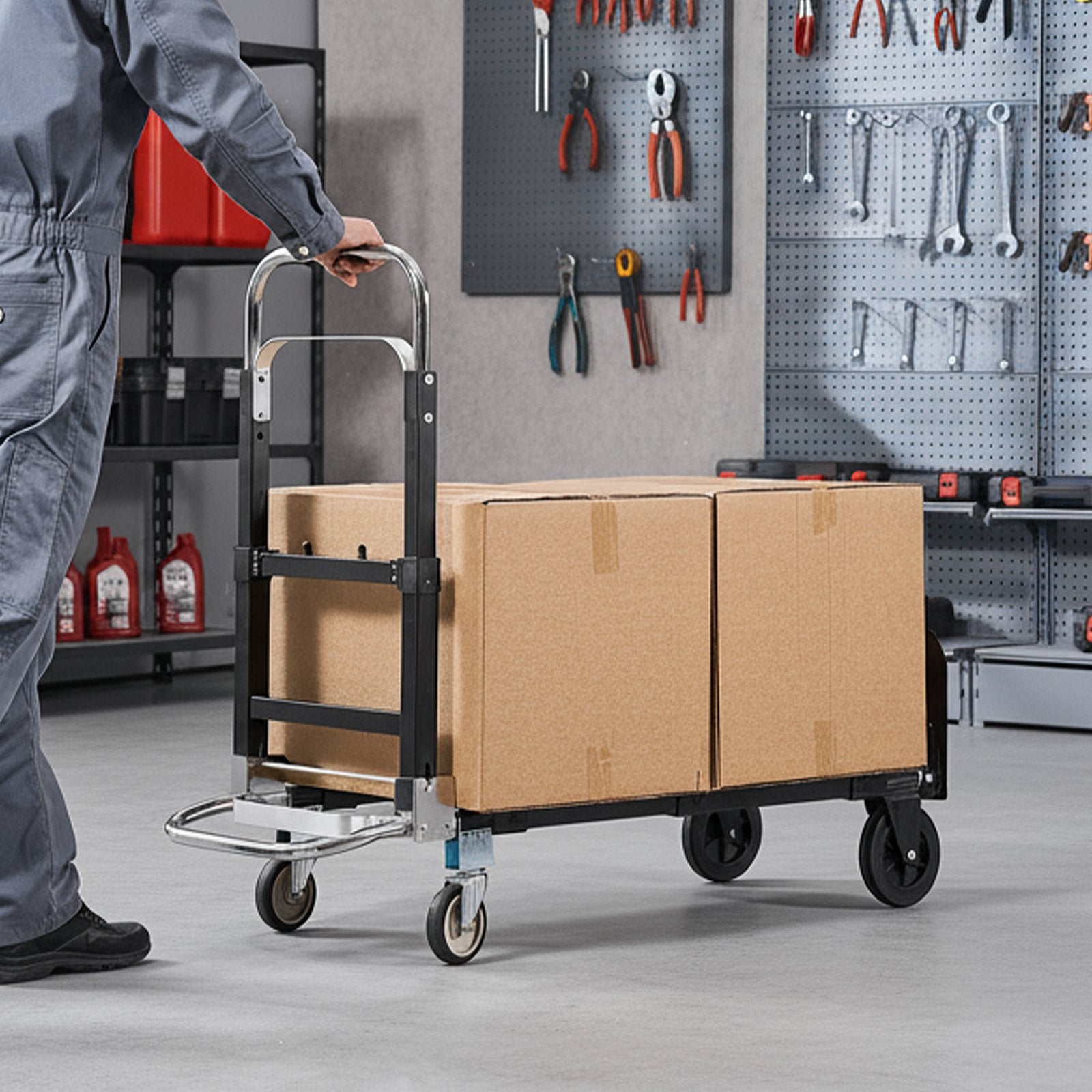 2-in-1 Folding Hand Truck 226.9kg Convertible 4-Wheel Dolly Adjustable Handle